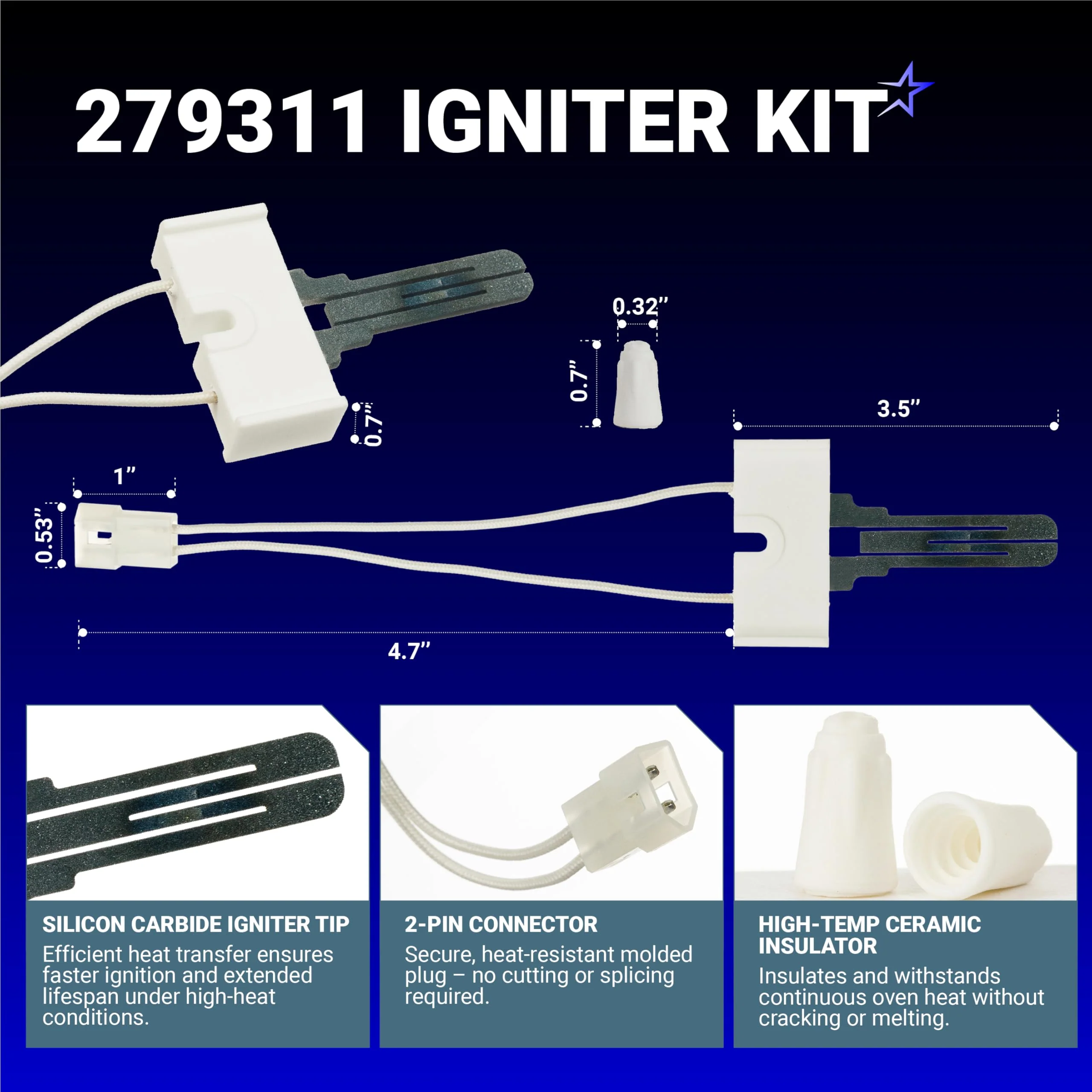 338906 Gas Dryer Flame Sensor & 279311 Igniter & 279834 Gas Valve Solenoid Coils for Whirlpool Kenmore Maytag Dryers - Image 3