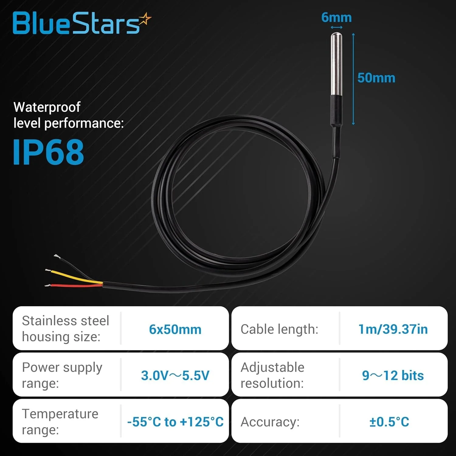 DS18B20 1-Wire Temperature Sensor Waterproof Digital Stainless Steel - 5 Pack - Image 2