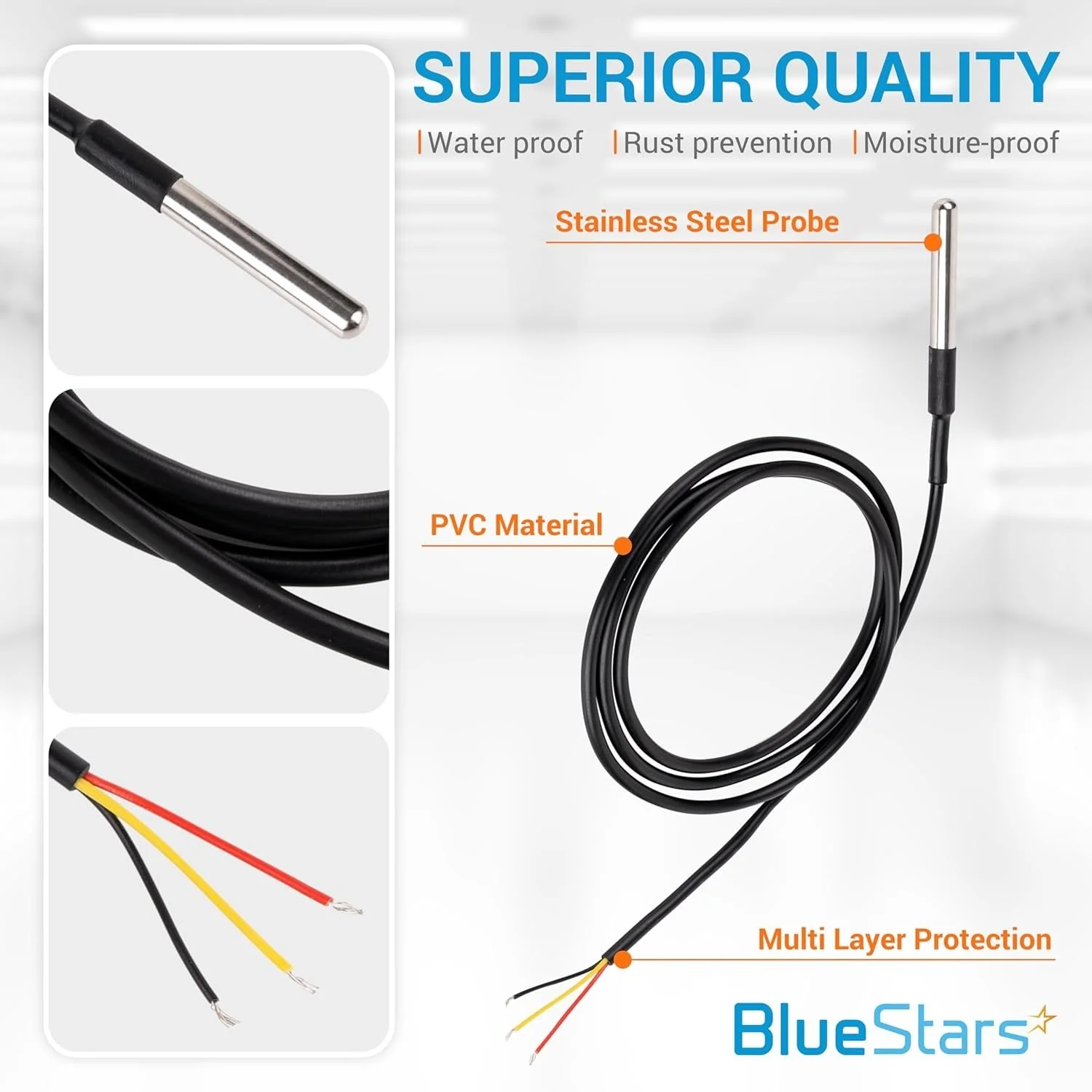 DS18B20 1-Wire Temperature Sensor Waterproof Digital Stainless Steel - 5 Pack - Image 3