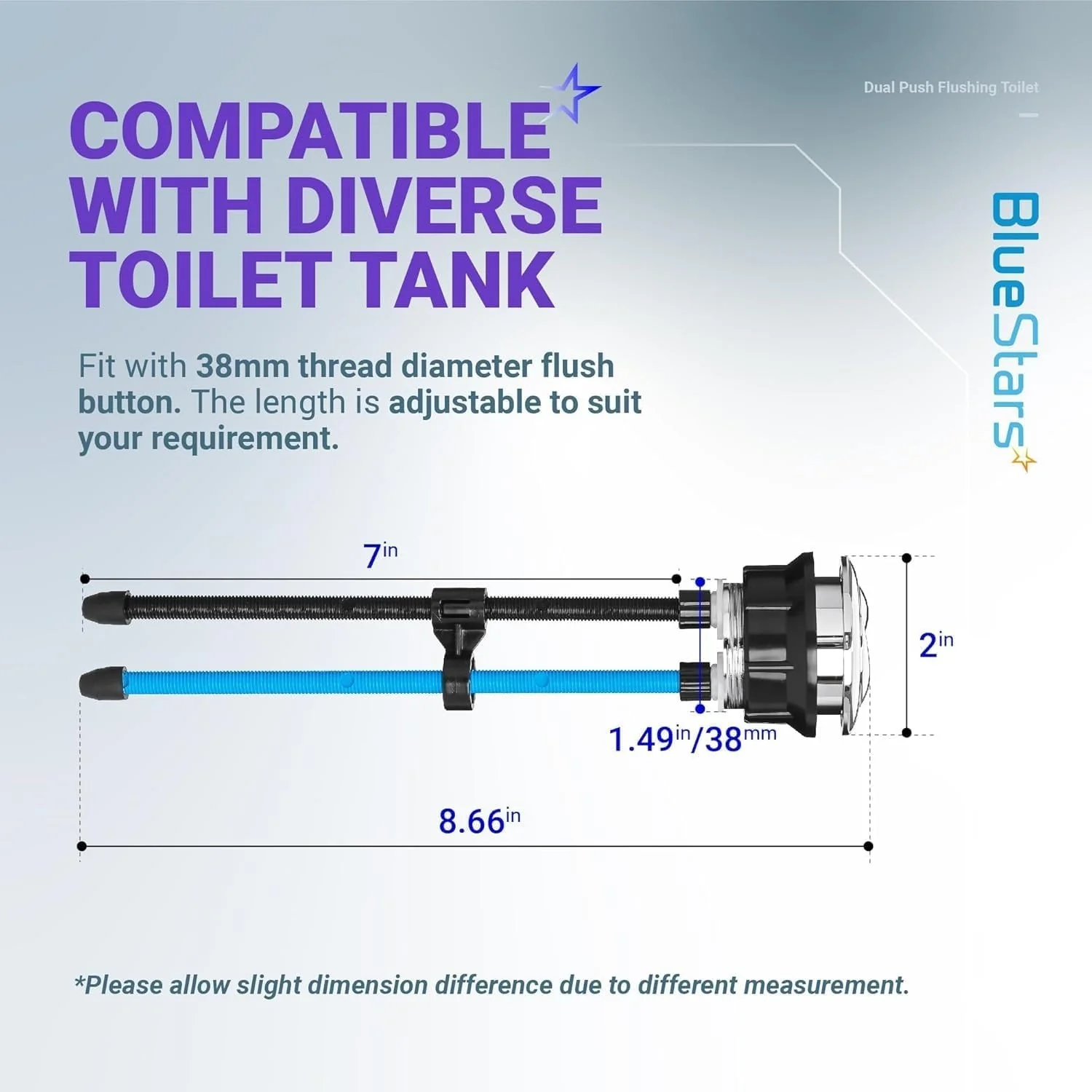 38mm/1.50in Toilet Push Button Thread Diameter, Dual Push Flushing Toilet Water Tank Button - Image 2