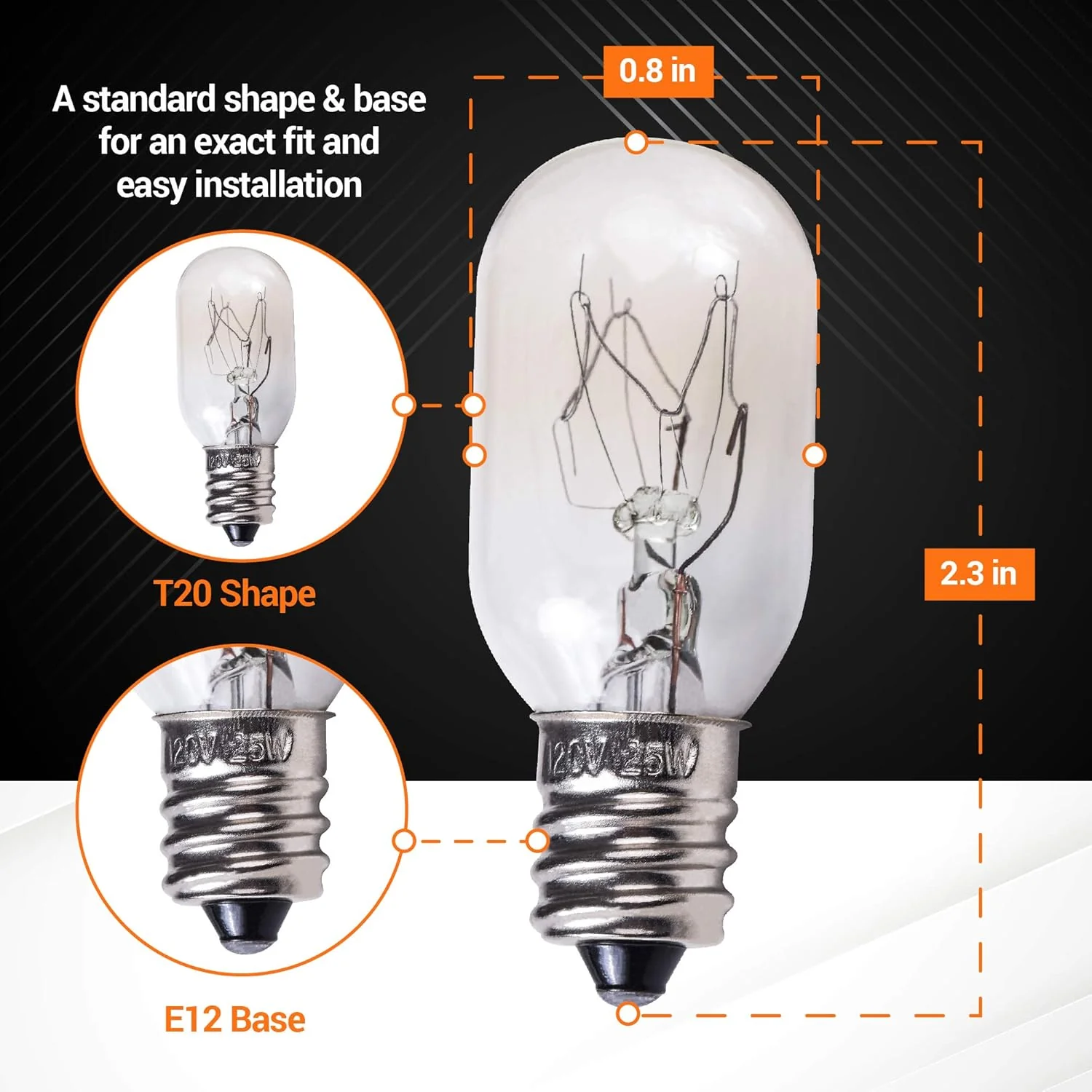 E12 T20 25W Incandescent Bulbs Salt Lamp (120V 2700K 150 Lumens) for Himalayan Salt Lamps & Baskets, Scentsy Plug-in & Wax Warmers - 8 Pack - Image 4