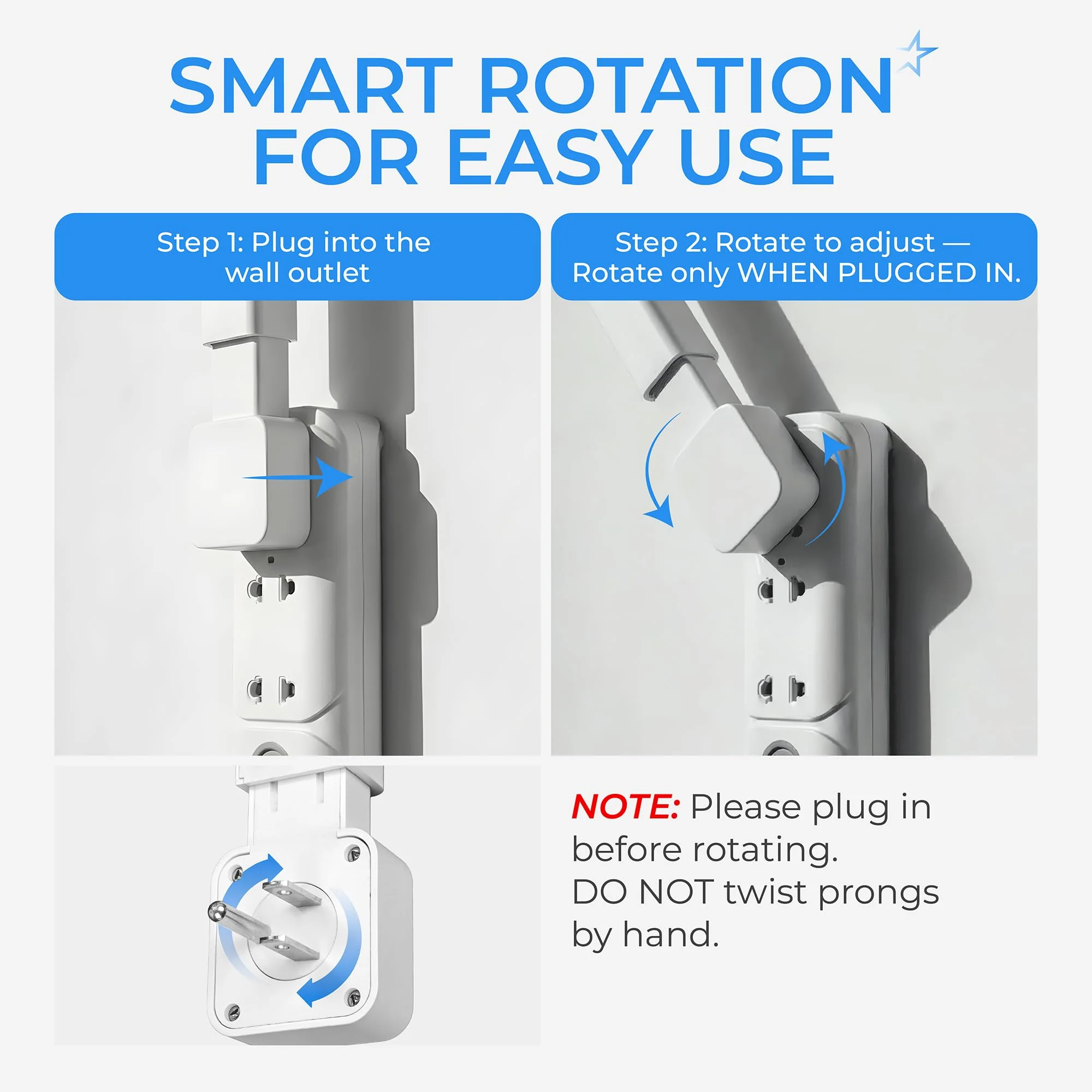 360° Rotating Wall Outlet Expander Stick with 4 AC Outlets, 2 USB-A & 2 USB-C Ports, 18"-27" Adjustable Power Strip - Image 5