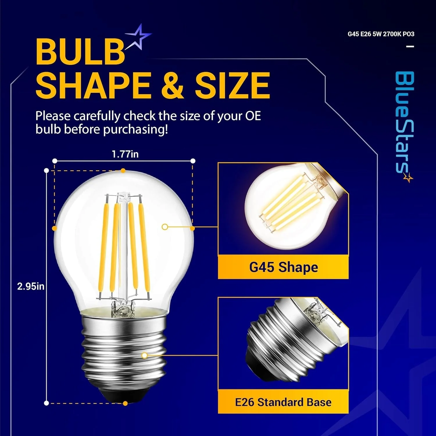 G45 E26 Edison LED Filament Globe Bulb 120V 5W - 3 Pack - Image 3