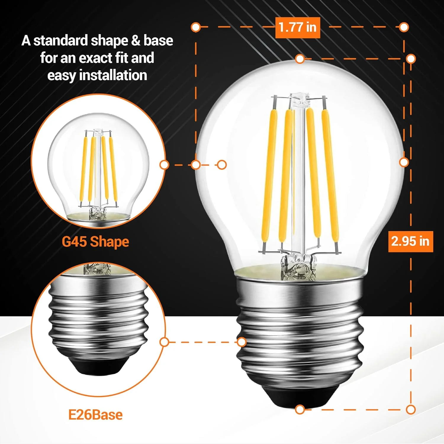 G45 E26 Edison LED Filament Globe Bulb 120V 5W (60 Watt Equivalent) - 6 Pack - Image 4