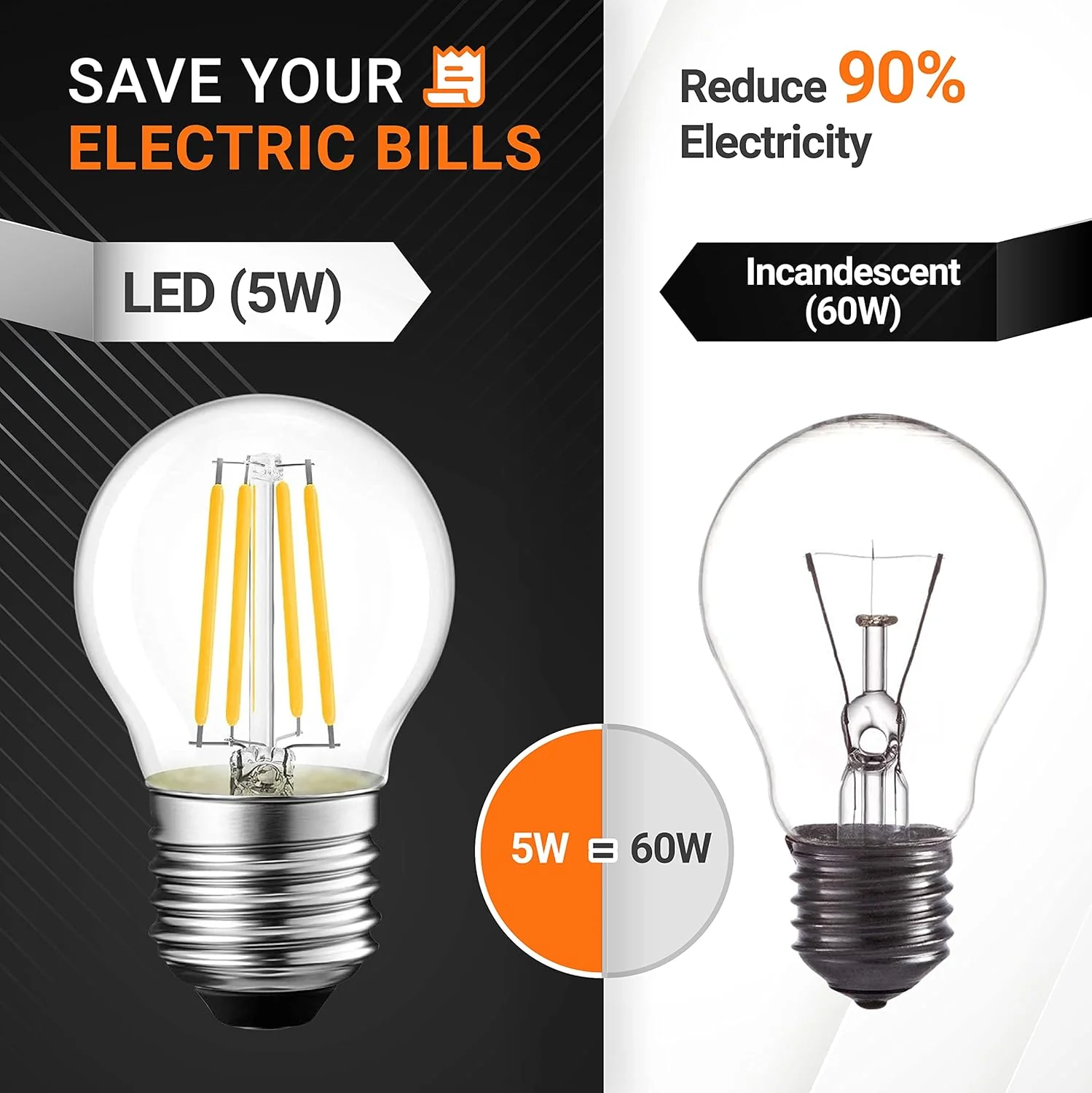G45 E26 Edison LED Filament Globe Bulb 120V 5W (60 Watt Equivalent) - 6 Pack - Image 6