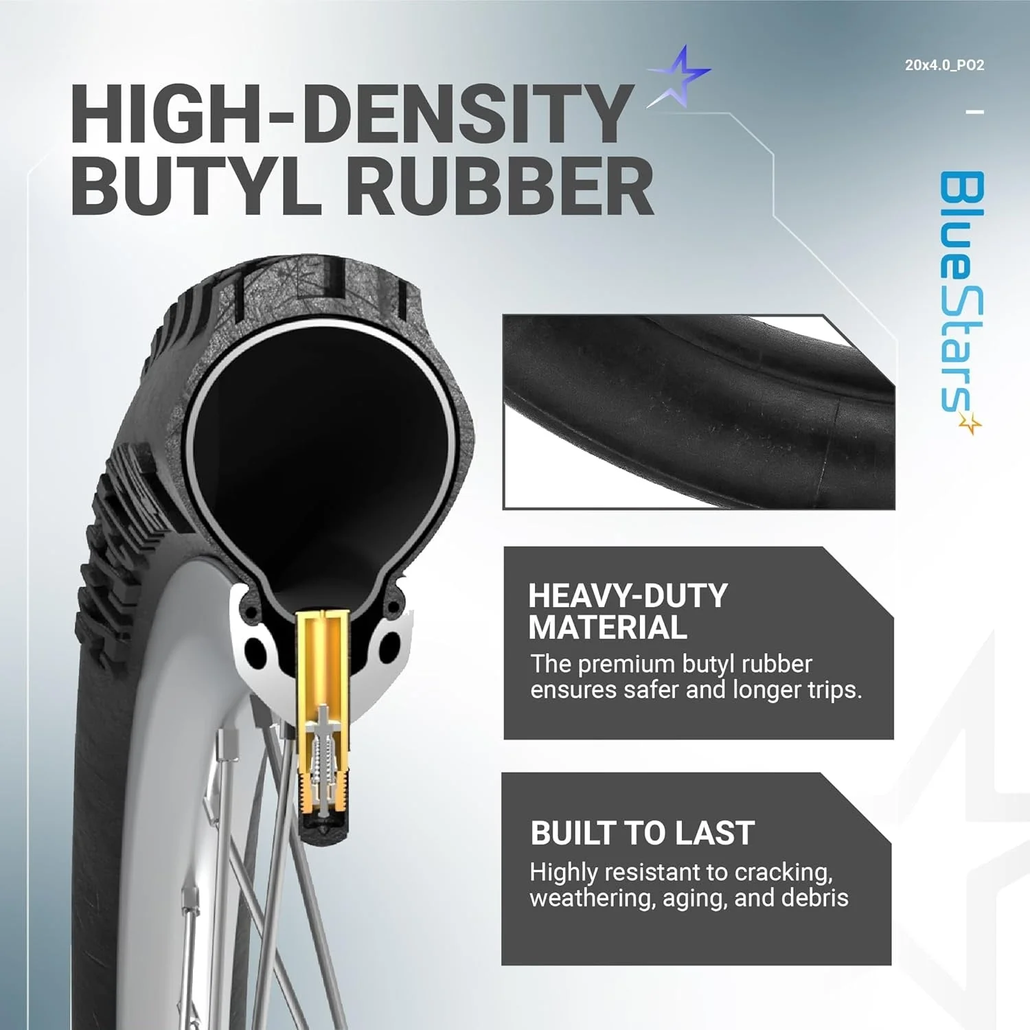 20" x 4.0" Bike Inner Tubes - Schrader Valve, Butyl Rubber - 2 Pack - Image 4
