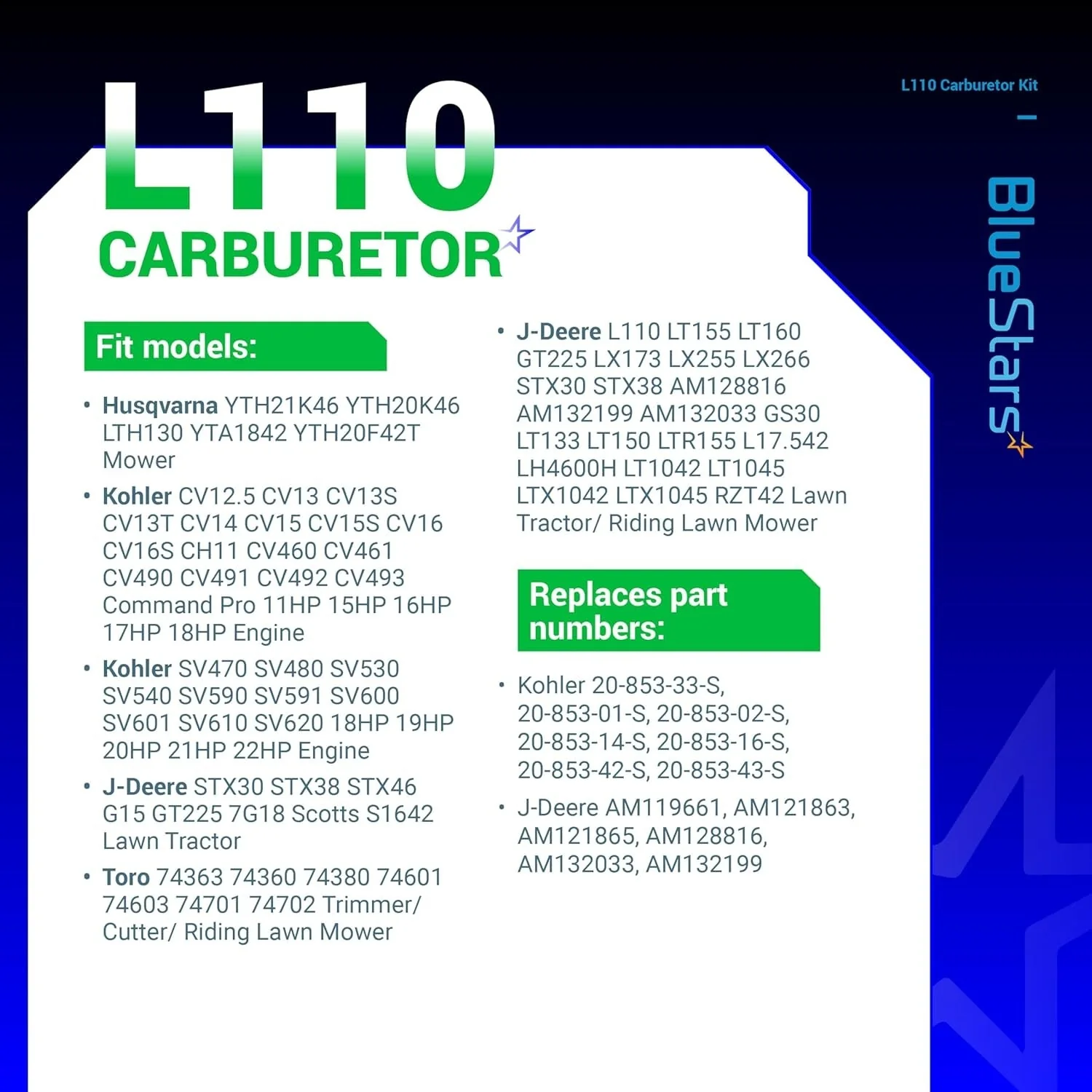 L110 CV15S Carburetor Kit - Fits John Deere L110 LT160 LT155 Lawn Mower with 15HP Kohler - Image 4