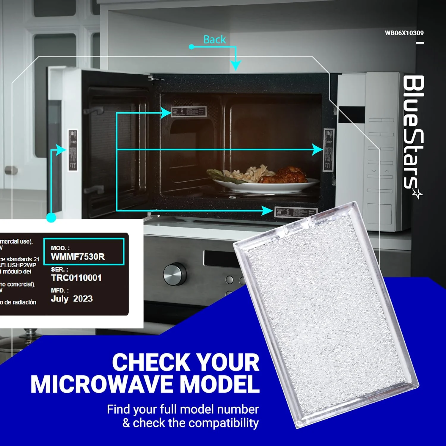 WB06X10309 WB06X10359 Microwave Grease Filter Replacement 7.64" x 5.12" - For GE LG Kenmore Over-The-Range Vent Hood Microwaves - 3 Pack - Image 6