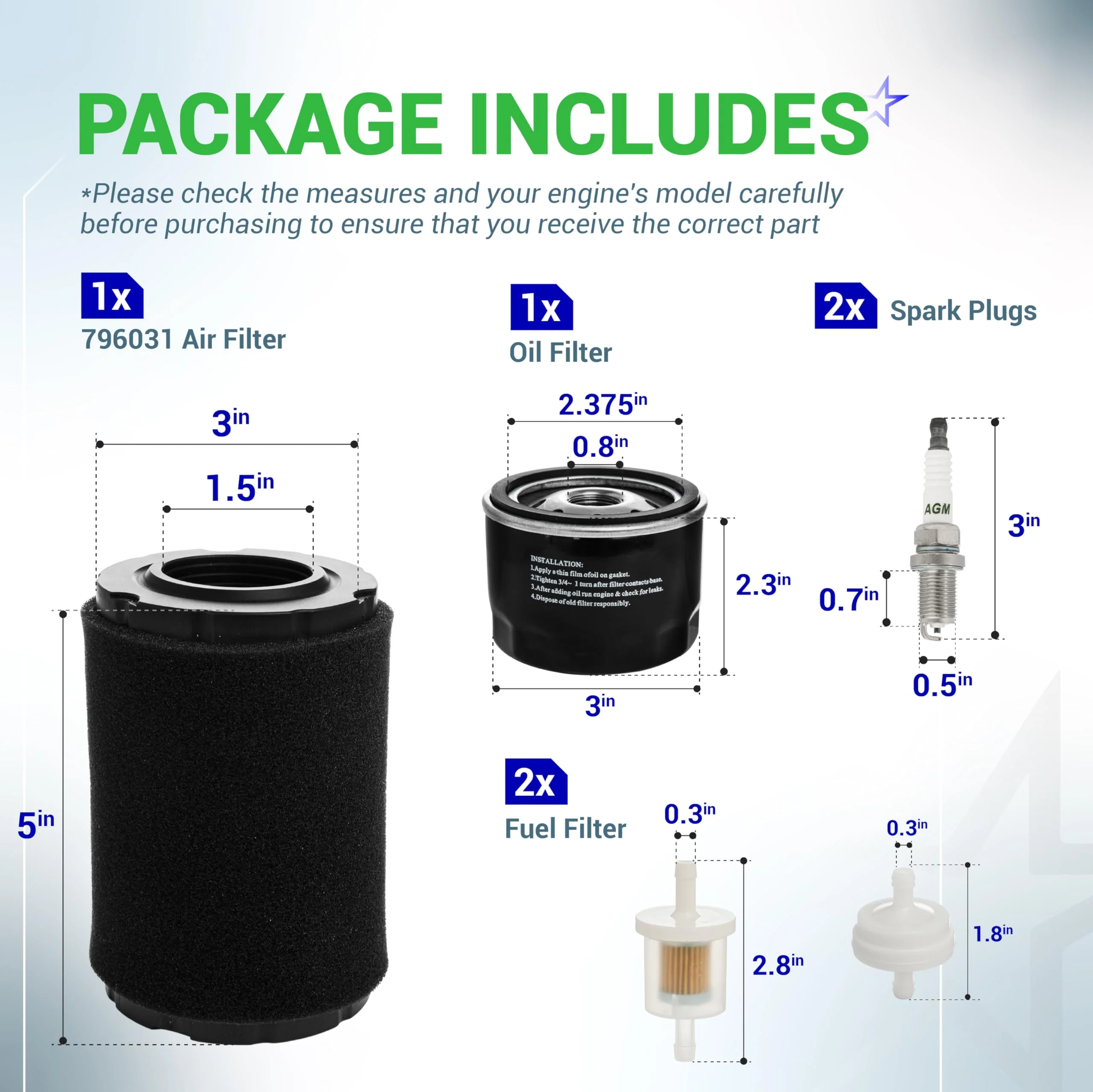MIU14395 796031 Air Filter & 492932S 492932 Oil Filter - Fits John Deere D100 D105 D125 D130 - Image 2