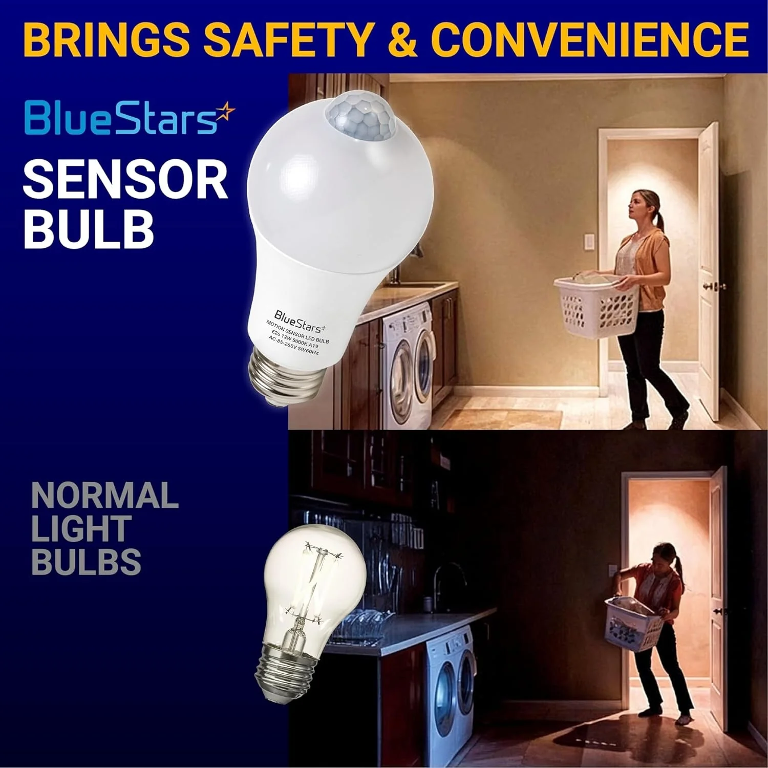 12W E26 Motion Sensor Light Bulbs (100W Equivalent) - Dusk to Dawn Motion Detector Security LED Bulb, 5000K Daylight - 4 Pack - Image 9