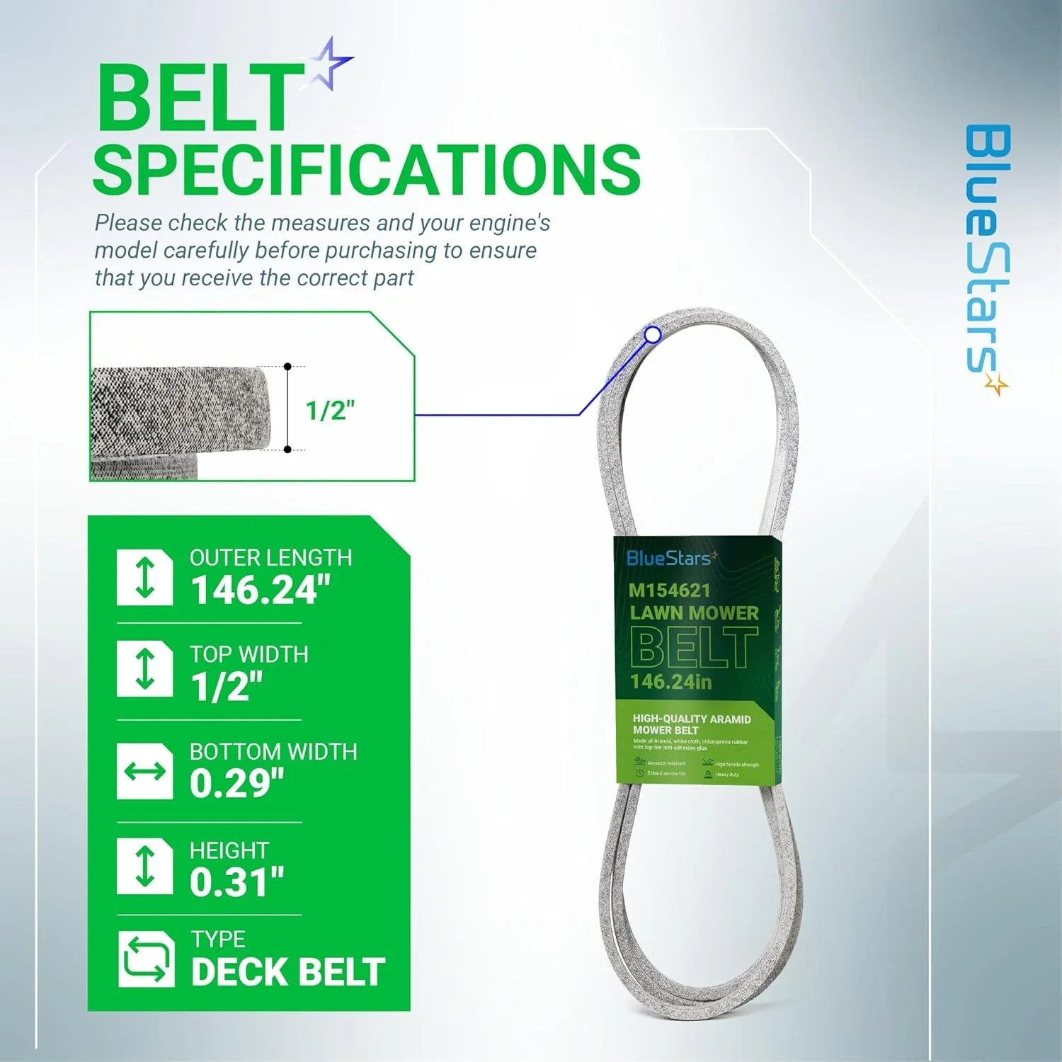 M154621 Deck Belt | Fits 42" Deck John Deere X300 X304 X310 Lawn Tractors, 48" Deck EZtrak | 146-1/4" - Image 3