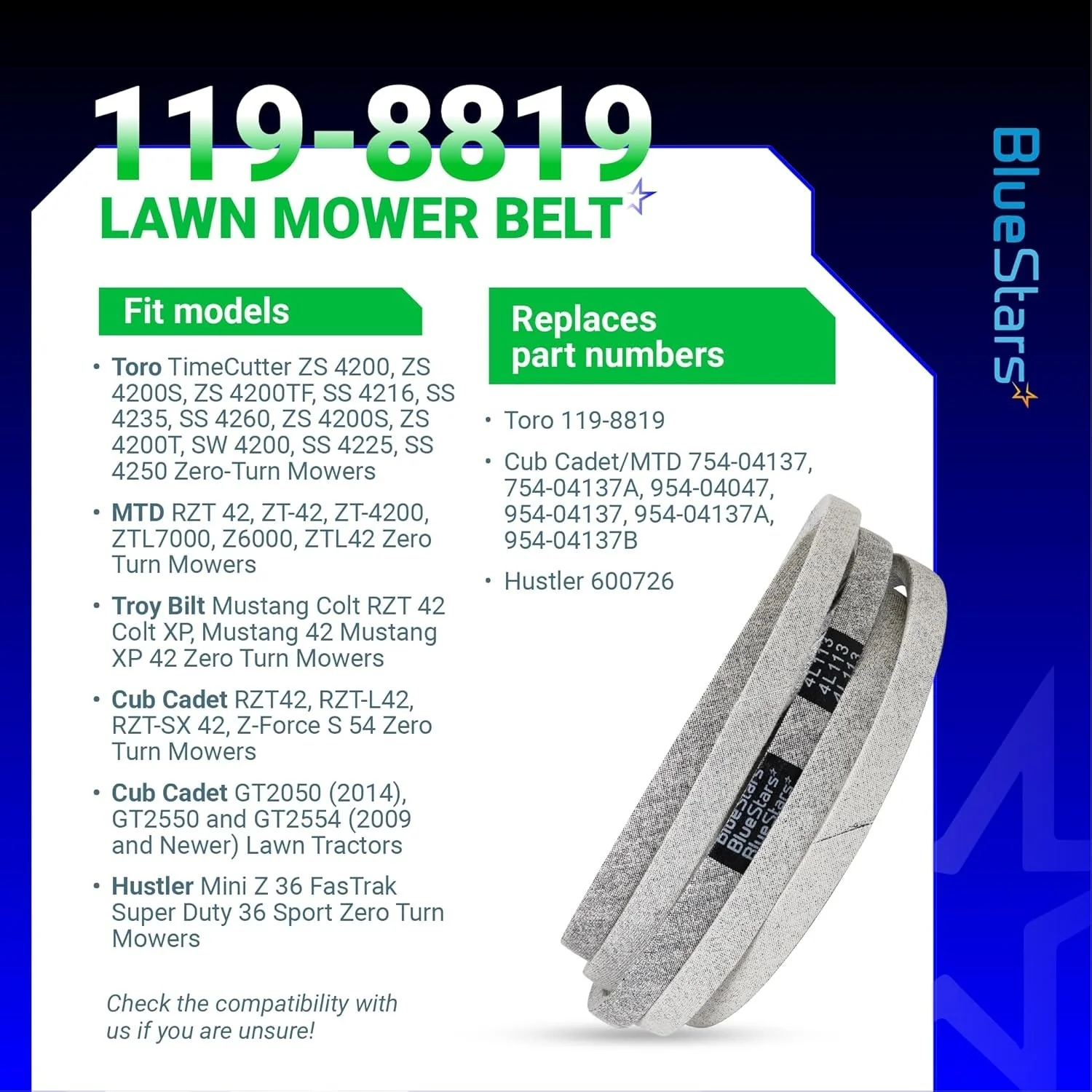 119-8819 Mower Deck Belt | Fits 42" Deck Toro TimeCutter Hustler & More | 113" - Image 4