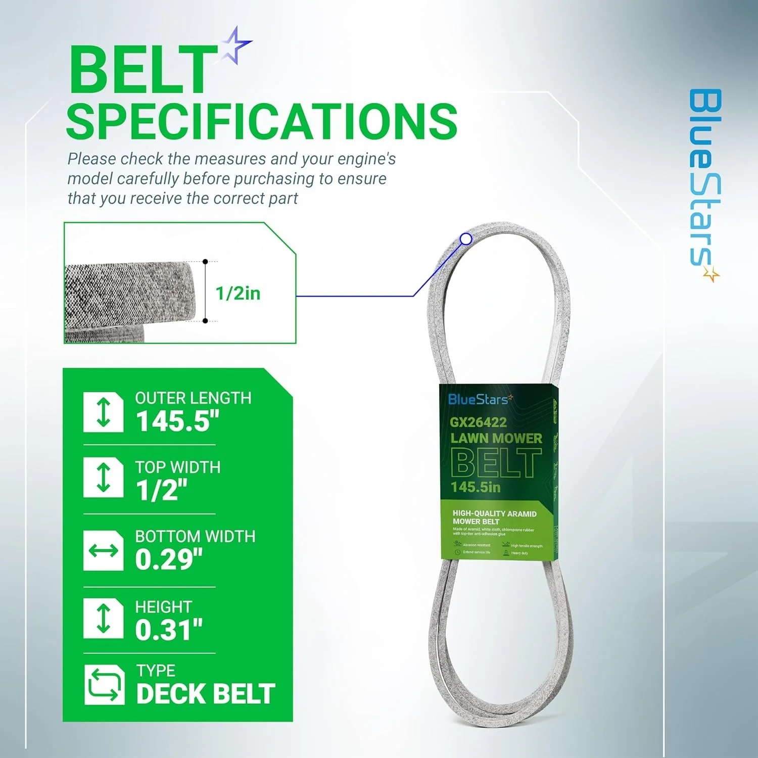 GX26422 Deck Belt | Fits John Deere Z355E Z375R Z325E Z355R ZTrak & More | Aramid Cord | 145.5" - Image 3