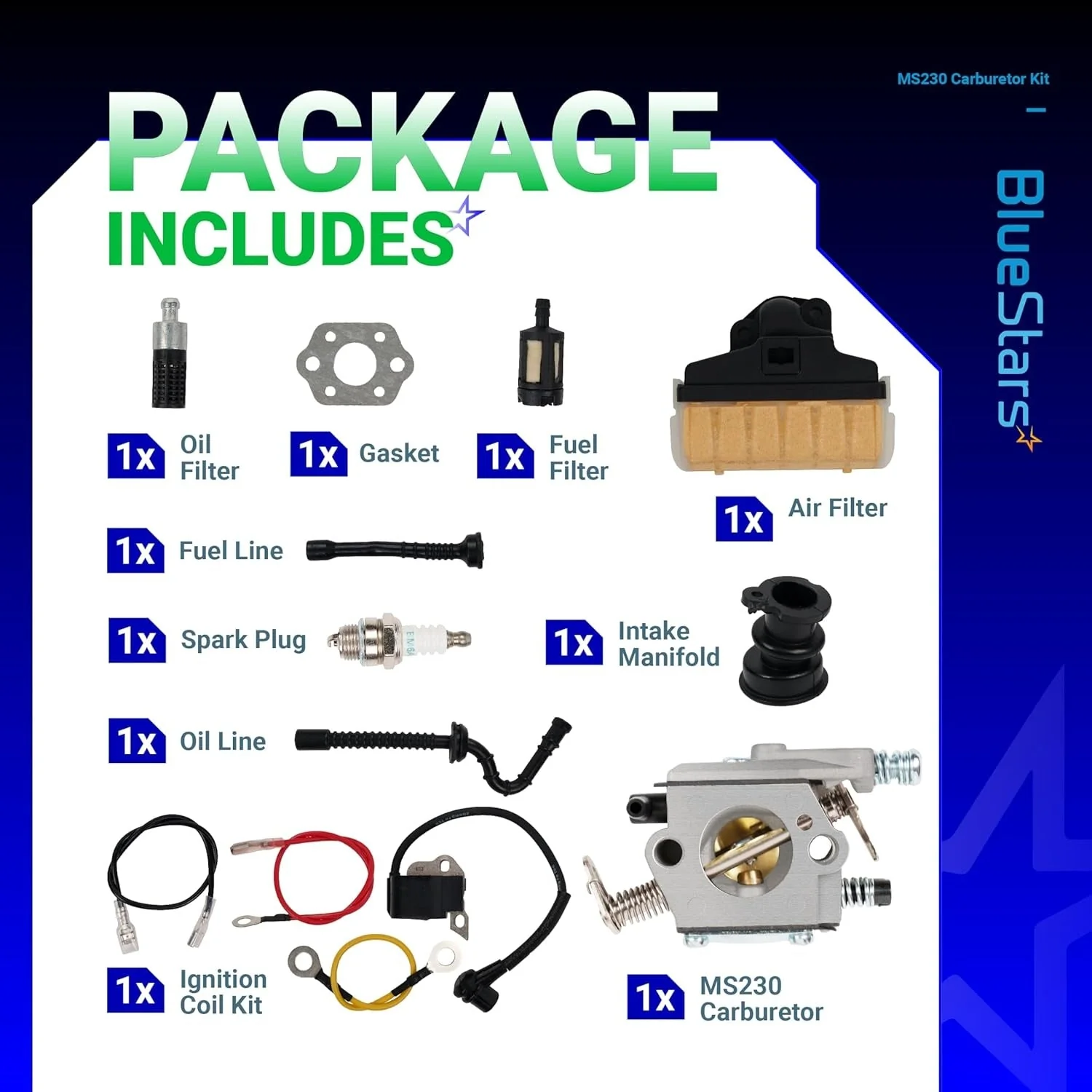 MS230 MS250 Carburetor Tune-Up Kit for Stihl MS250C Chainsaw - with Air Filter Ignition Coil Fuel Line - Image 4