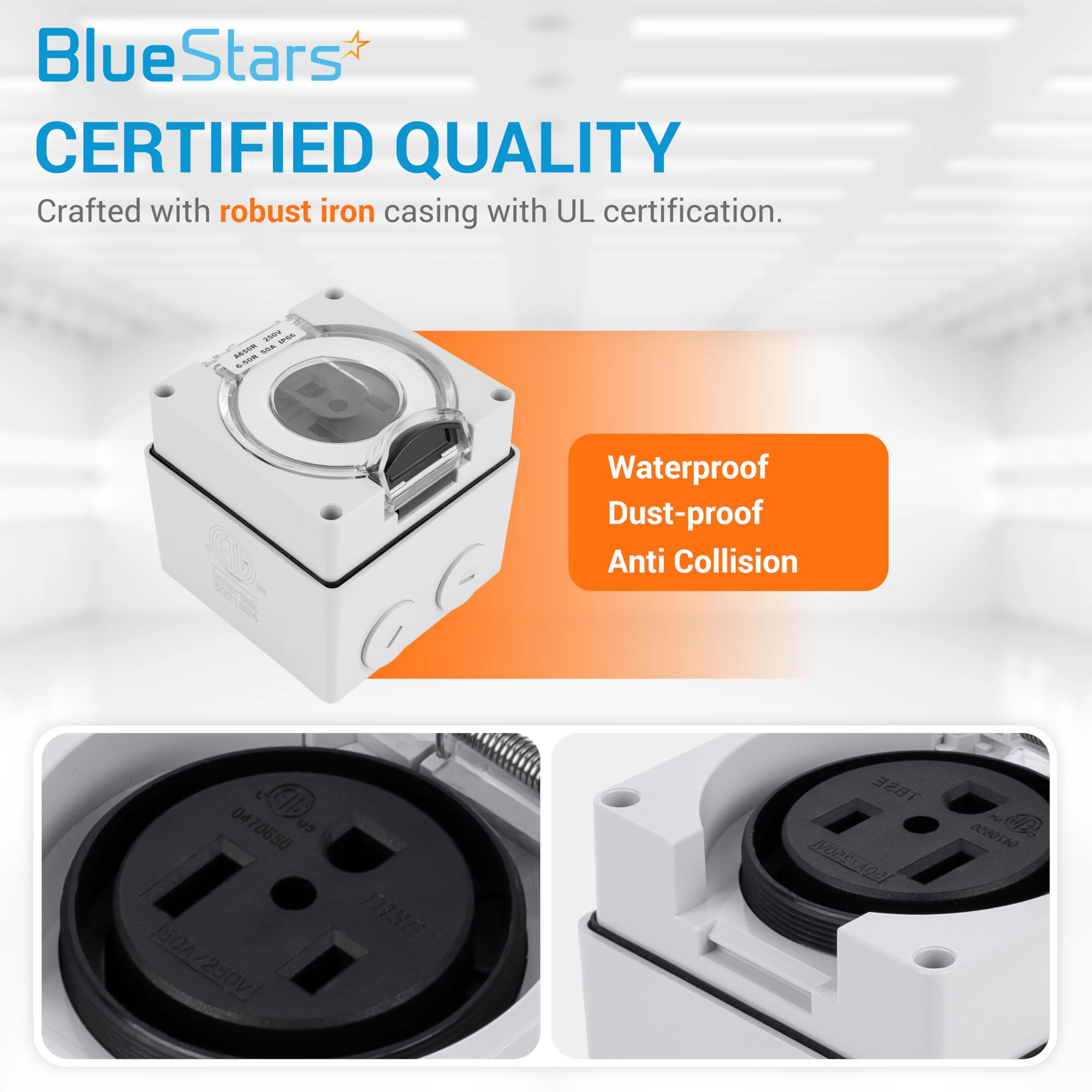 NEMA 6-50R Outdoor Power Outlet Box, 50A 250V 3 Pole 4 Wire - Image 4