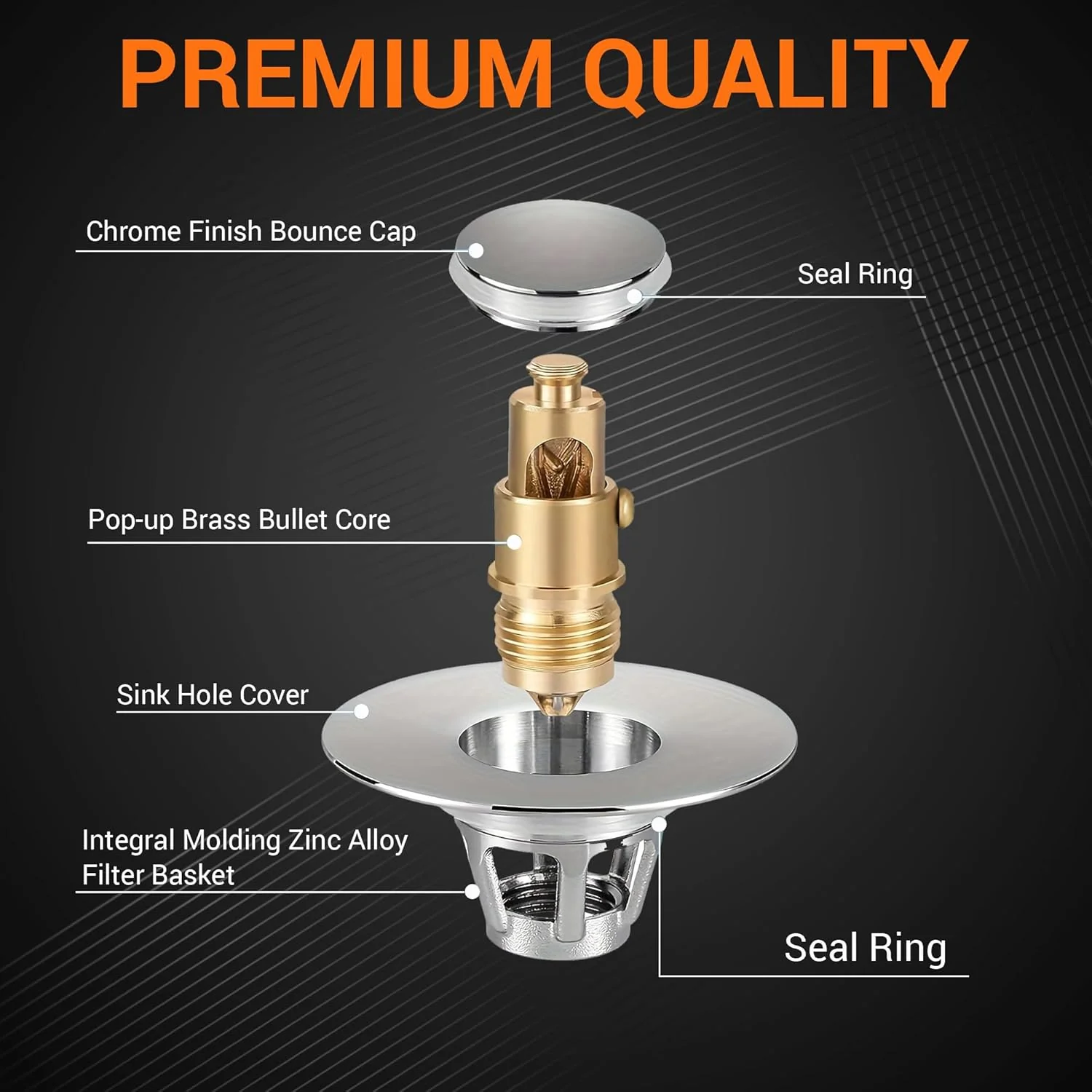 Universal 3-in-1 Pop-Up Bathroom Sink Stopper & Strainer - Fits 1.1”-1.5” US Standard Sizes - For Most Vessel Sinks Spring Core Design - Image 3