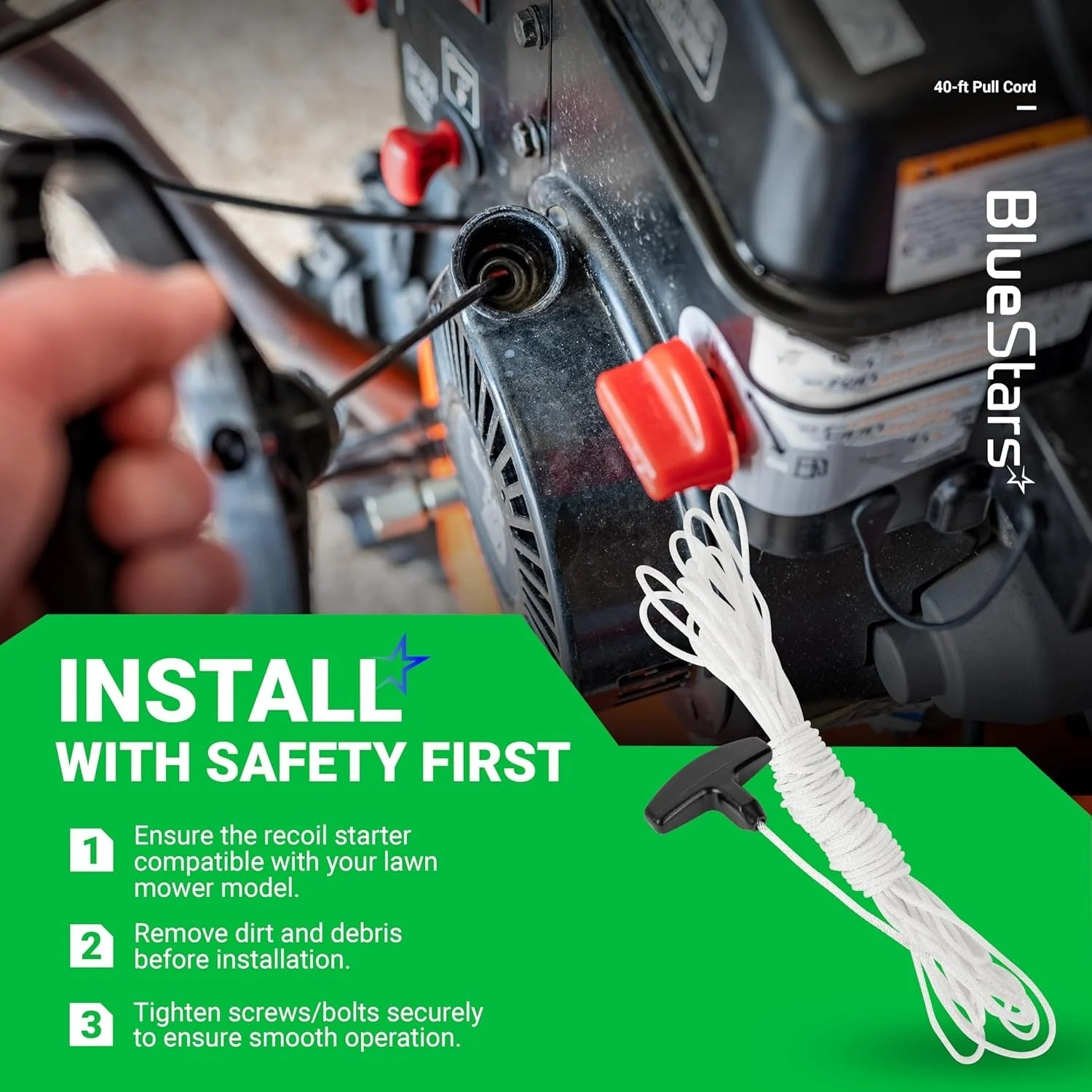 Recoil Starter Rope 9/64" (3.5mm) Pull Cord 40ft with 3 Pieces Starter Handle - Fits STIHL Poulan Husqvarna Sears Echo - Image 7