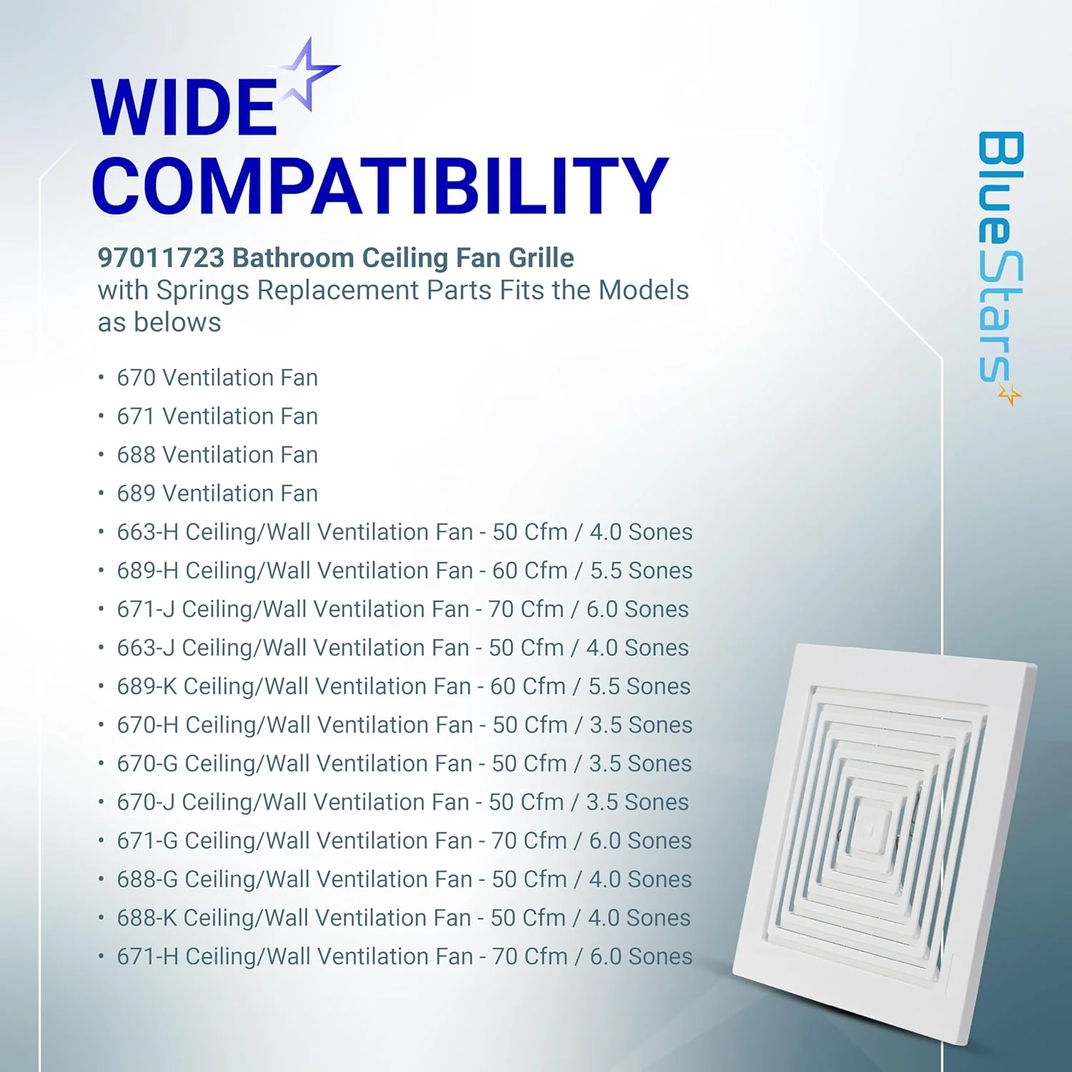 S97011723 97011723 Square Bathroom Fan Grille Cover with Springs (9-1/4" x 9") for Broan NuTone Exhaust Fan - Image 4