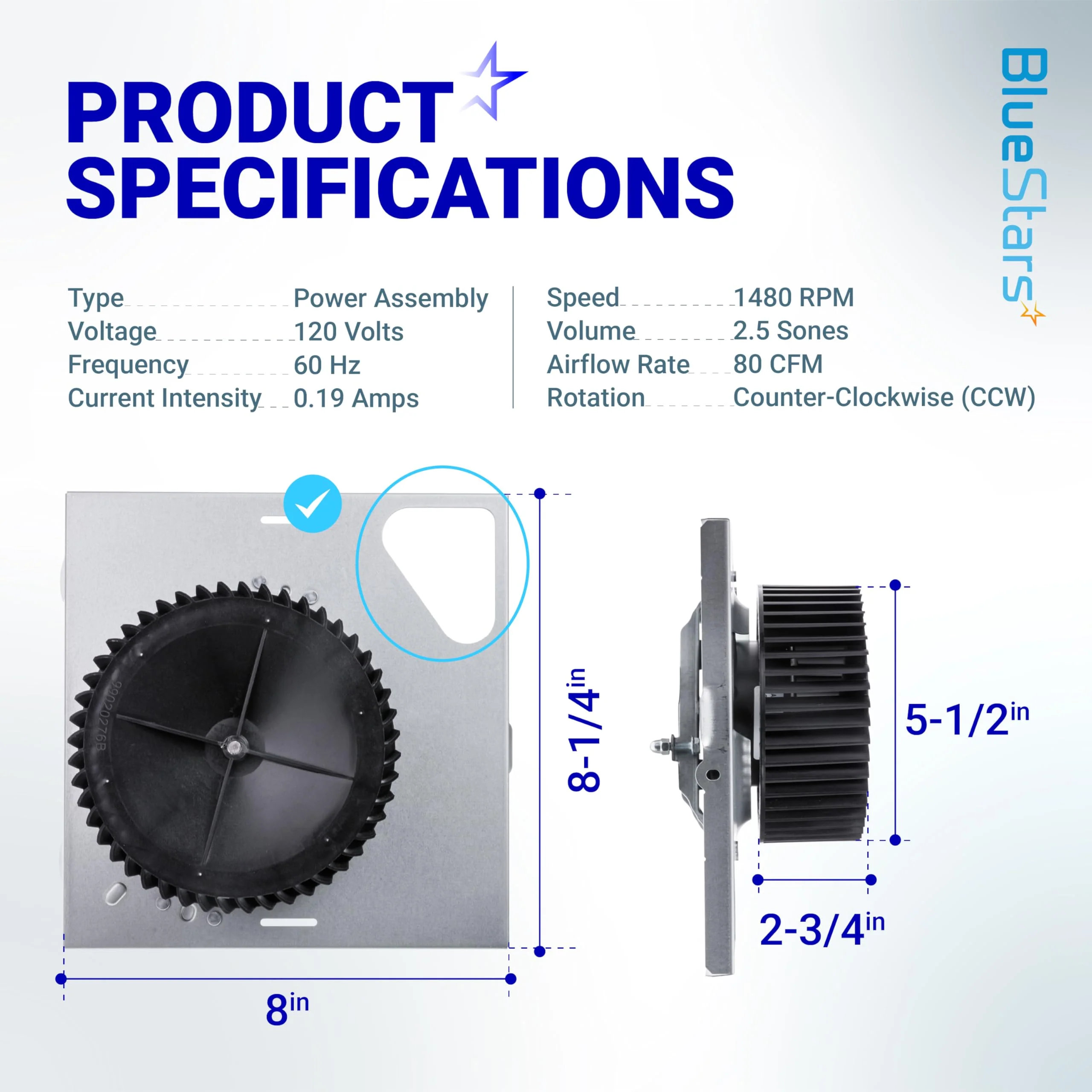 S97015162 Bathroom Exhaust Fan Motor Assembly (8" × 8-1/4" Housing, 80CFM, 2.5 Sones) - Image 2