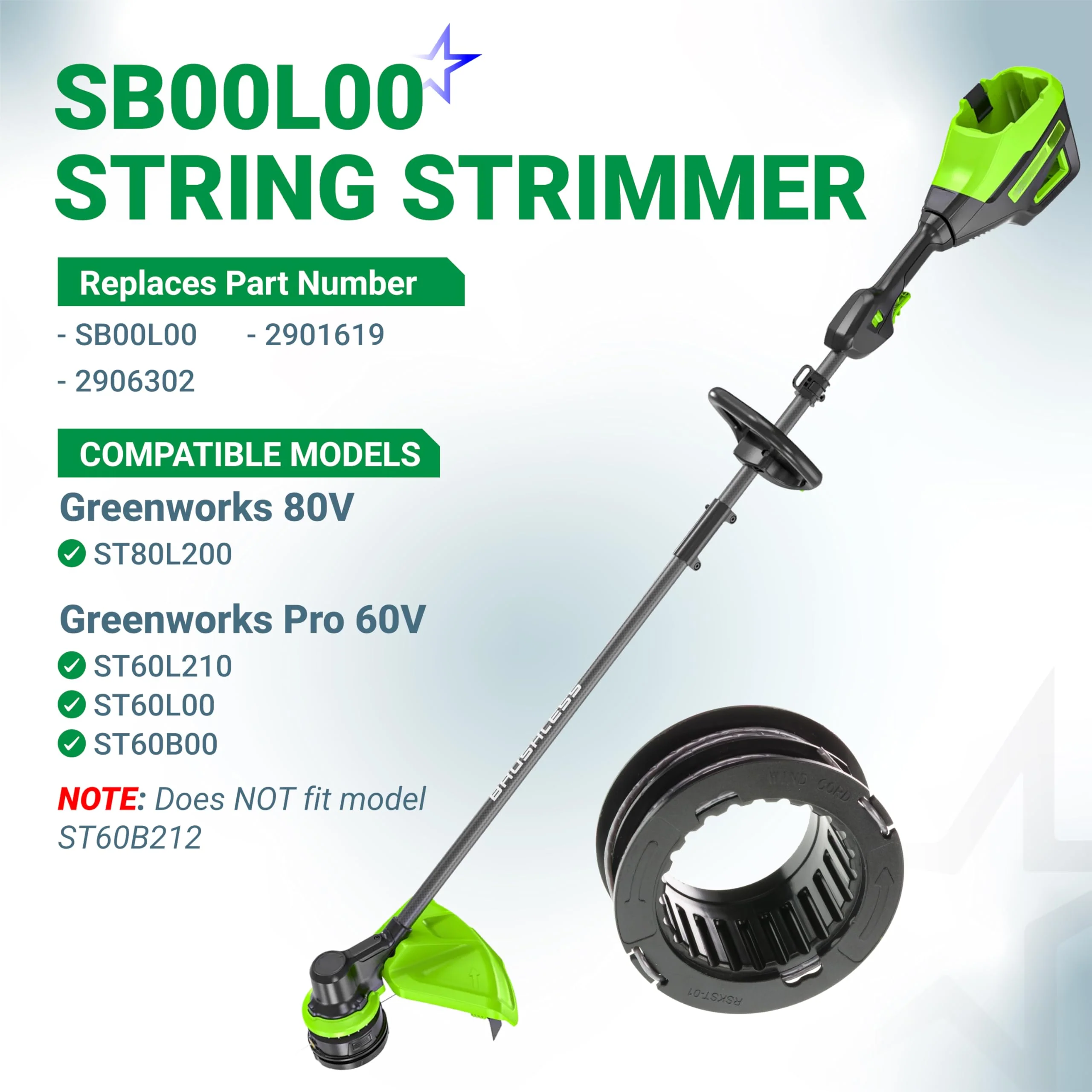 SB00L00 String Trimmer Spool - Fits Greenworks 60V 80V ST60V ST60V-T0 ST80L200-0.08" Dual Line Trimmer - Refill - 6 Pack - Image 6