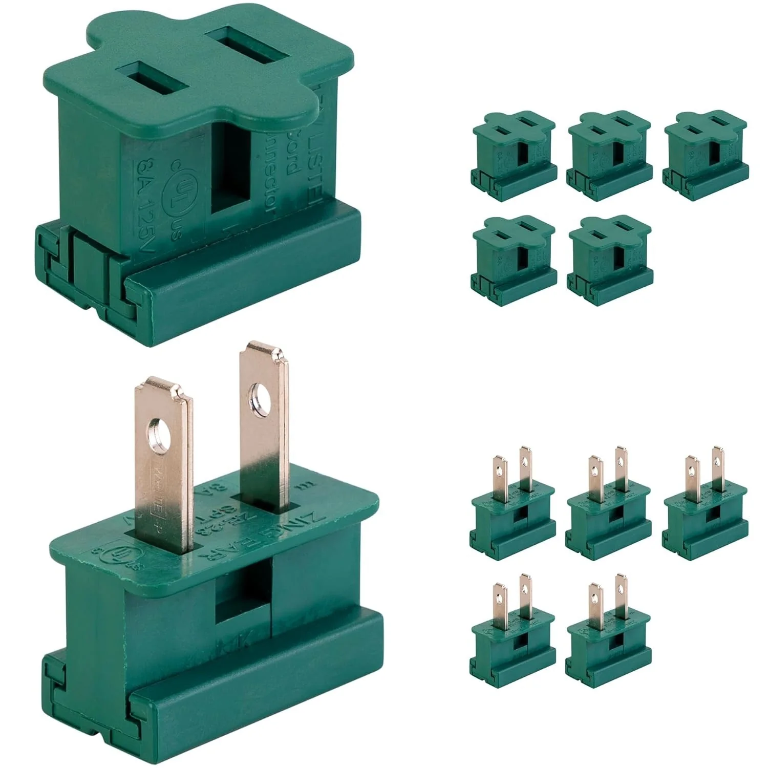 6A 110/125V Male and Female Slip Plug for Christmas Light Decoration - 10 Pack (20 Pieces)