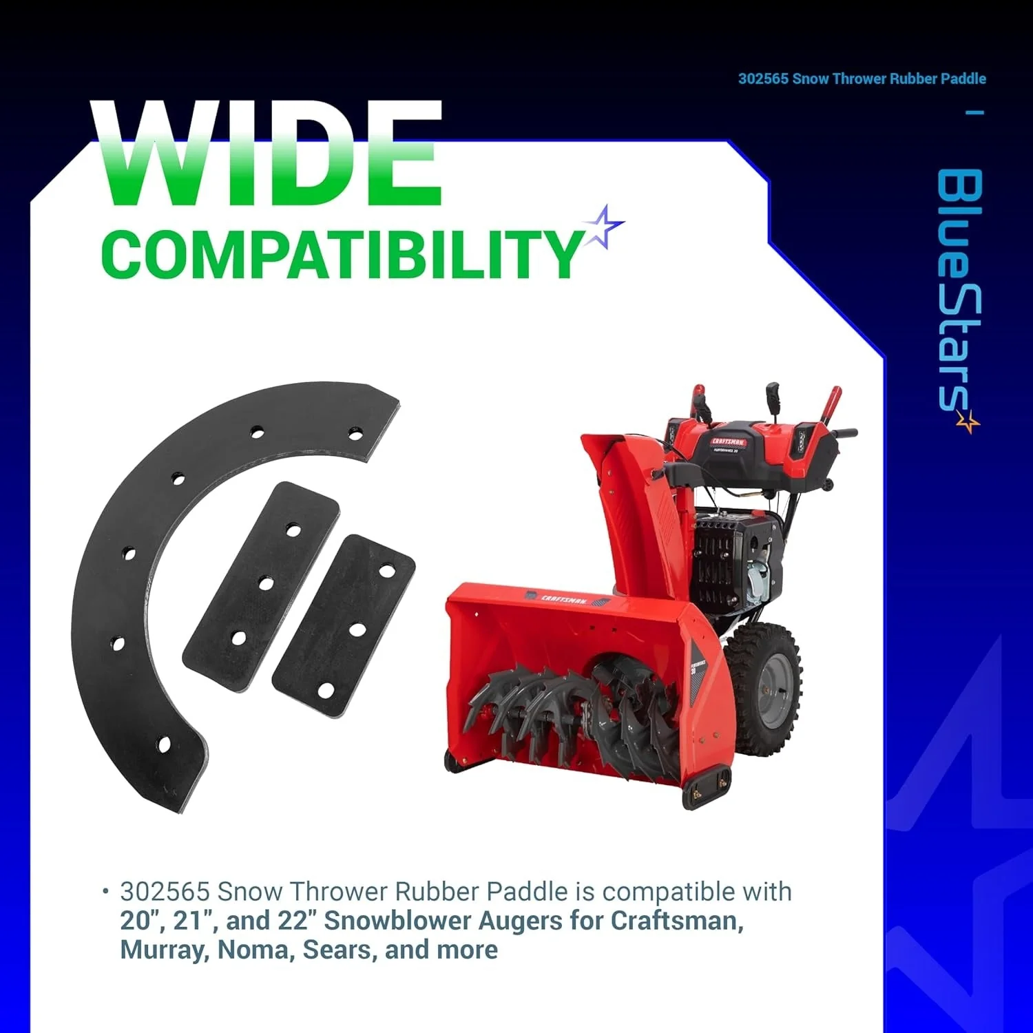 302565MA Snow Thrower Rubber Paddle Set with Hardware - For Craftsman Murray Noma Snapper 20" 21" 22" Single-Stage Snow Blower - Image 4