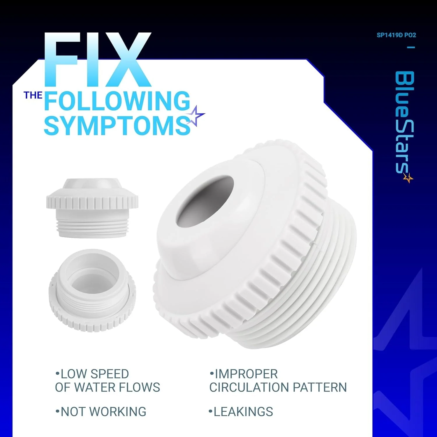 Pool Jet Nozzles SP1419D Directional Flow Hydrostream Return Jet for Adjustable 3/4" Opening Rotating Eyeball & 1-1/2" MIP Thread - 8 Pack - Image 2