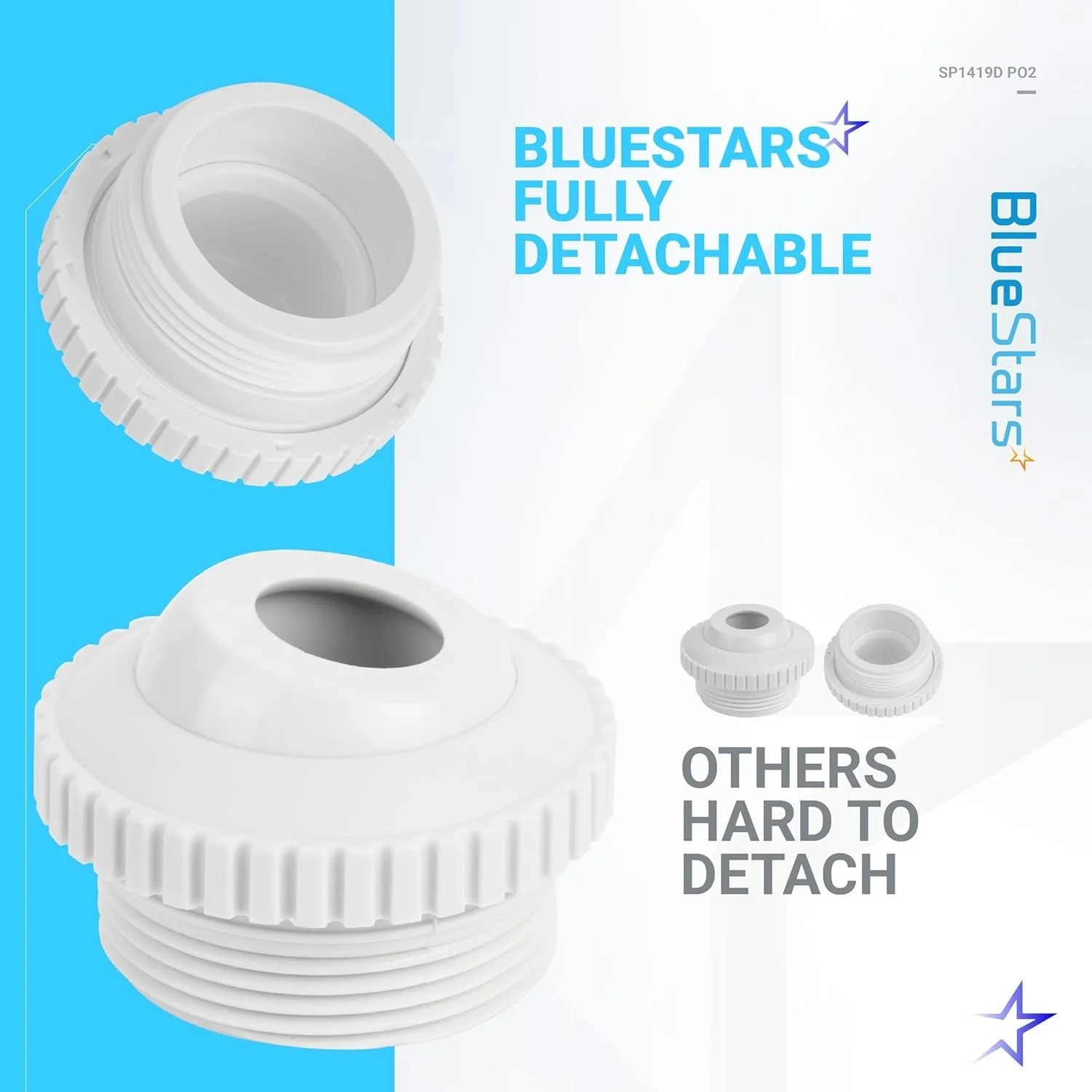 Pool Jet Nozzles SP1419D Directional Flow Hydrostream Return Jet for Adjustable 3/4" Opening Rotating Eyeball & 1-1/2" MIP Thread - 8 Pack - Image 5