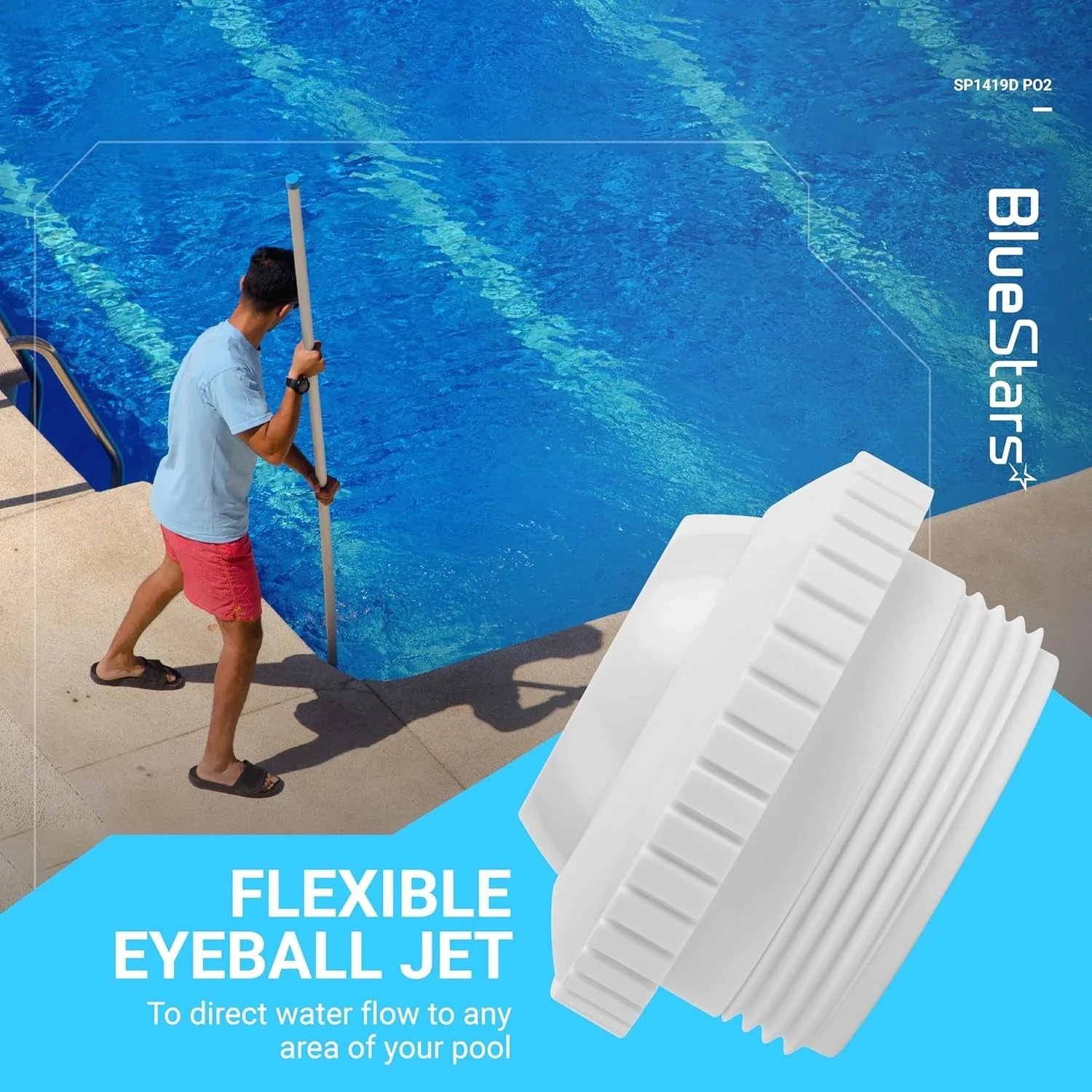 Pool Jet Nozzles SP1419D Directional Flow Hydrostream Return Jet for Adjustable 3/4" Opening Rotating Eyeball & 1-1/2" MIP Thread - 8 Pack - Image 6