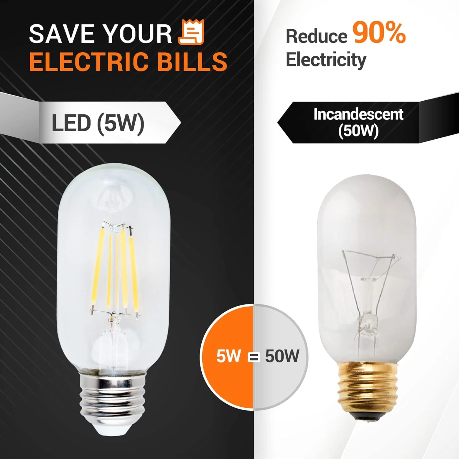 T45/T14 Tubular E26 LED Edison Bulb 5W 120V (60W Equivalent) - 2700K - 3 Pack - Image 6