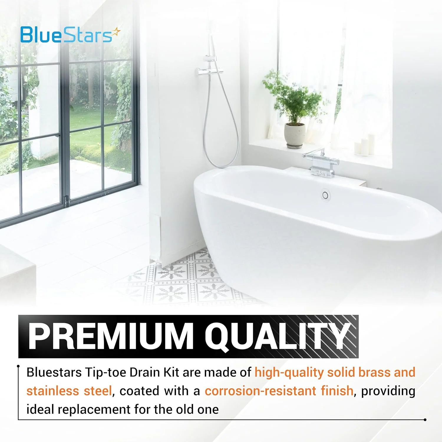 Tip-Toe Tub Trim Kit with Two-Hole Overflow Faceplate – Fits US Standard Sizes 1.40”-1.50” (Silver) - Image 4