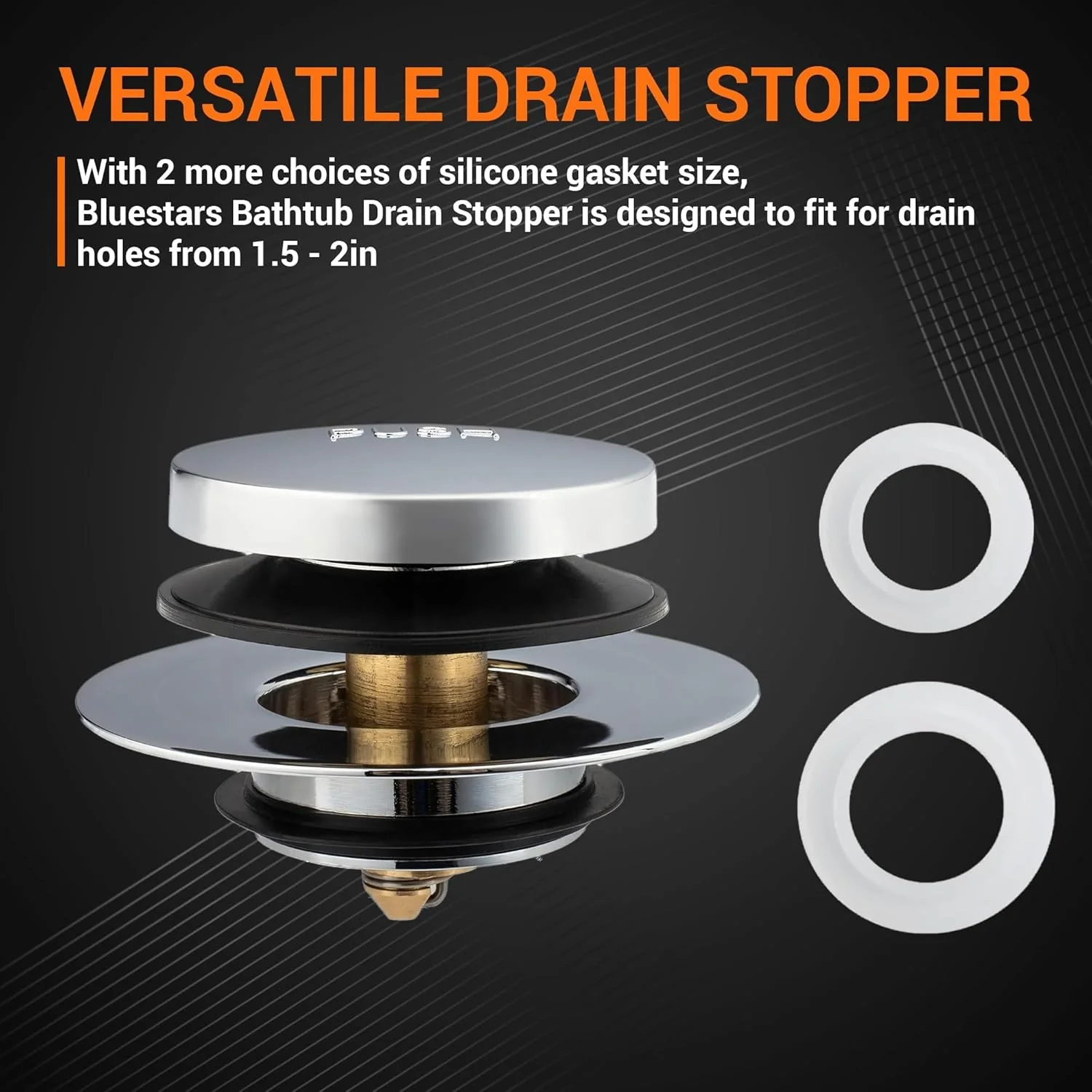 2-in-1 Tip-Toe Bathtub Drain Stopper - Fits US Standard Sizes 1.40”-1.50” - Replaces Lift & Turn, Tip-Toe & Trip Lever Drains - Image 6