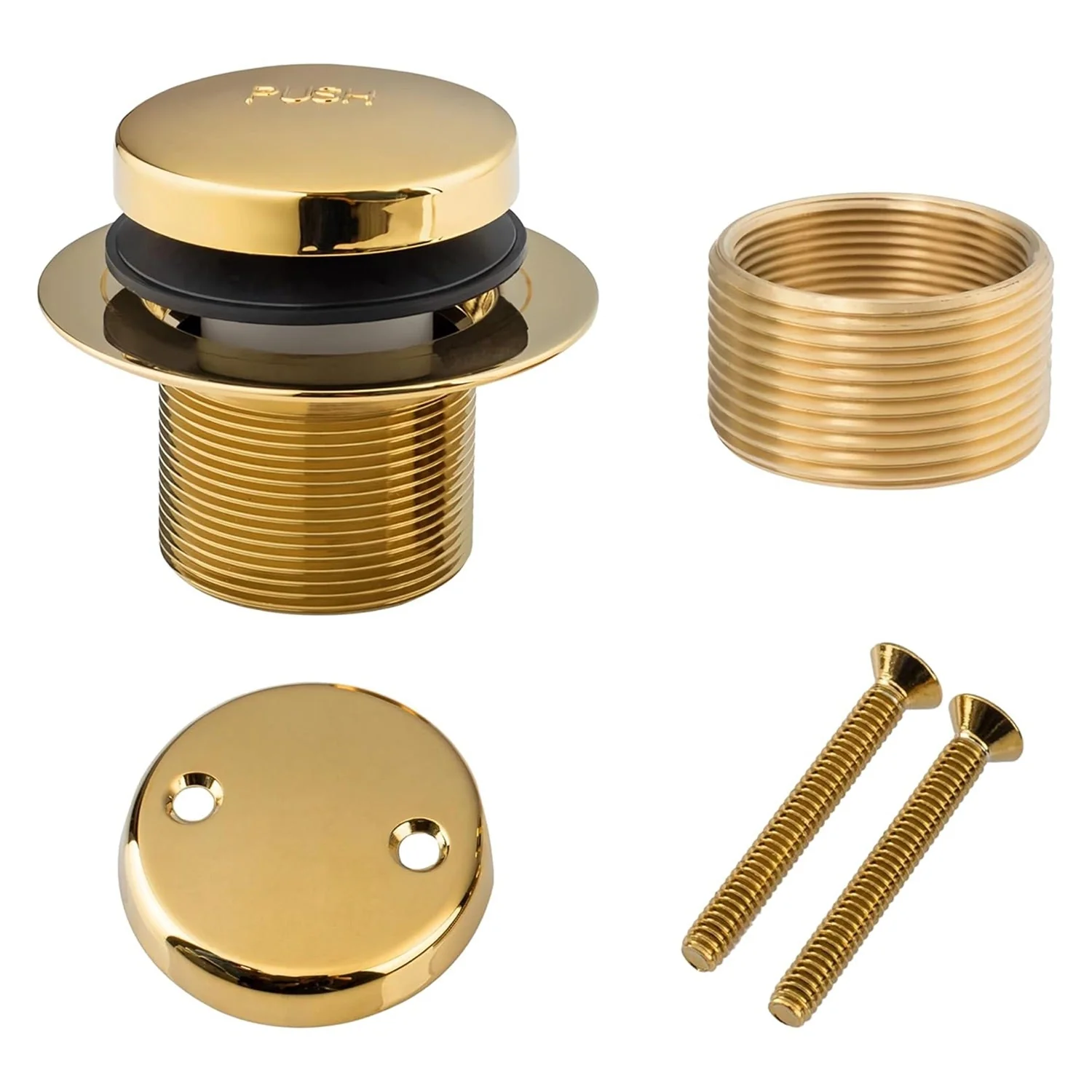Tip-Toe Tub Trim Kit with Two-Hole Overflow Faceplate – Fits US Standard Sizes 1.40”-1.50” (Gold)