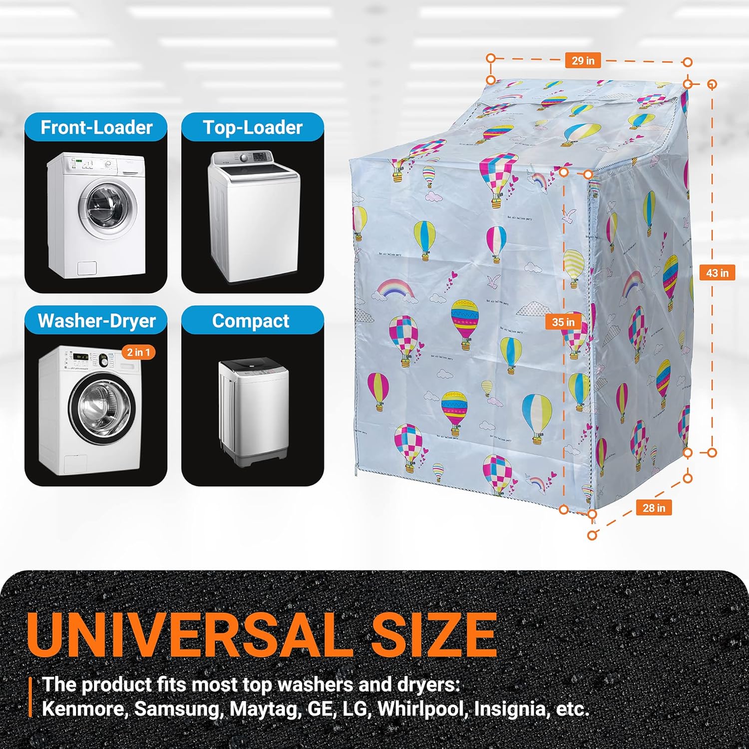 Washing Machine Cover For Top-load - Premium Outdoor Protection For Most Washer Dryer Cover - W29”x D28”x H43” (Balloon) - Image 6