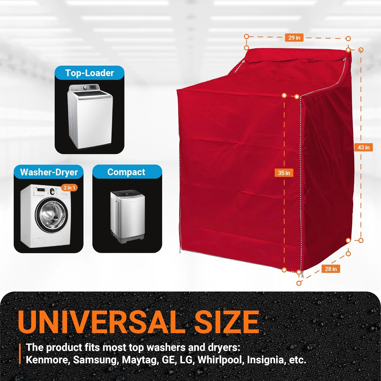 Washing Machine Cover For Top-load - Premium Outdoor Protection For Most Washer Dryer Cover - W29”x D28”x H43” (Red) - Image 6