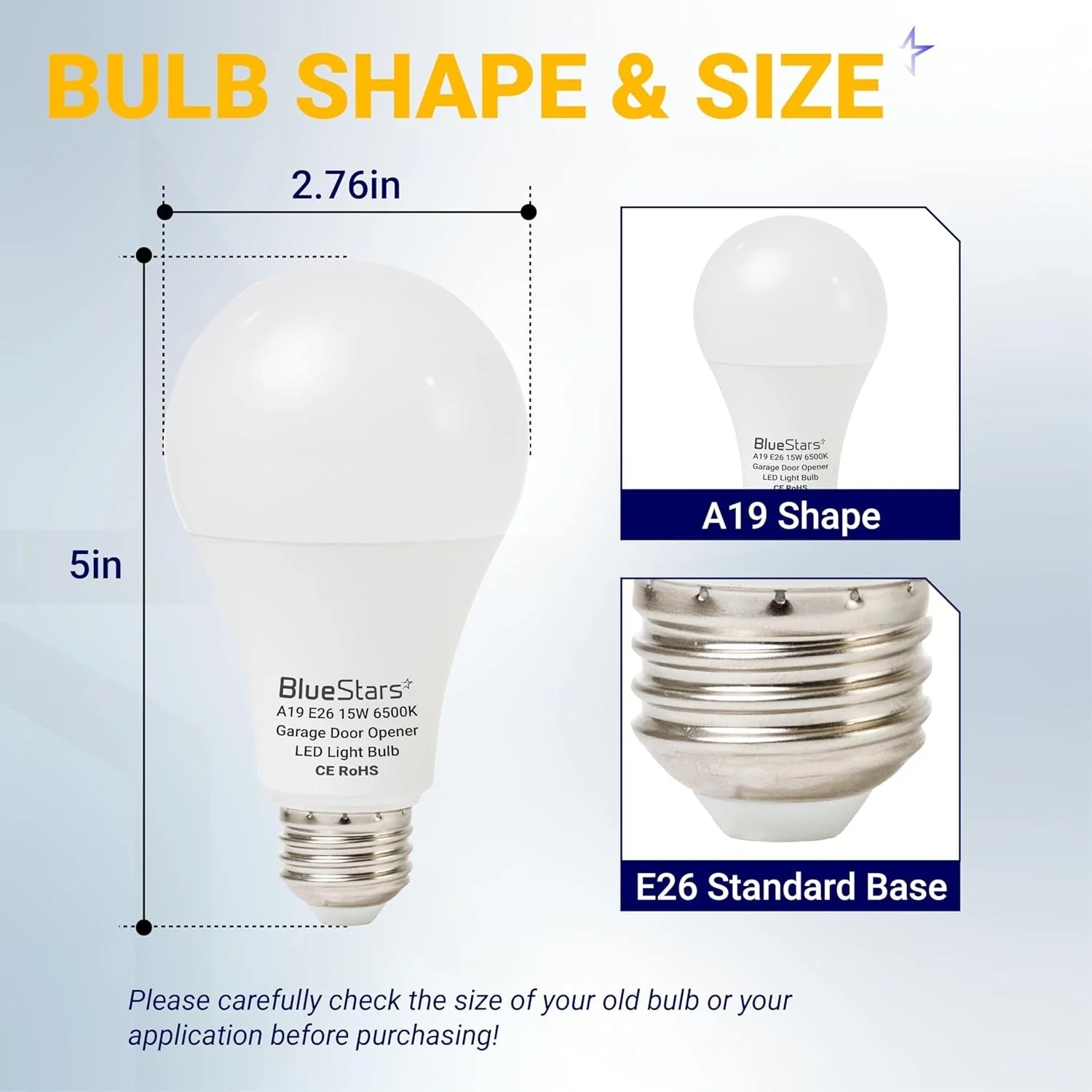 Garage Door Opener LED Light Bulb 15W 100W Equivalent, 1500Lm Ultra Bright 120V A19 Bulbs E26 Base, 6500K Daylight, No-Flicker - 4 Pack - Image 3