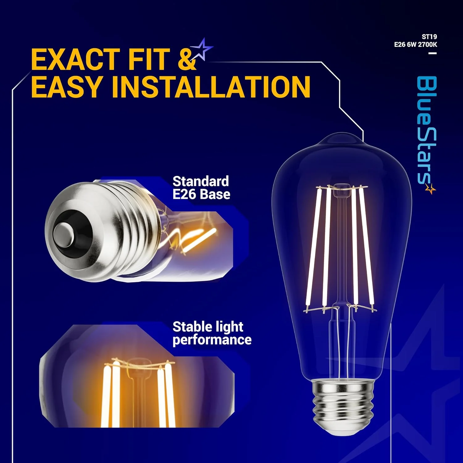 Vintage ST58 ST19 LED Filament E26 Medium Base Edison Light Bulbs - Image 2