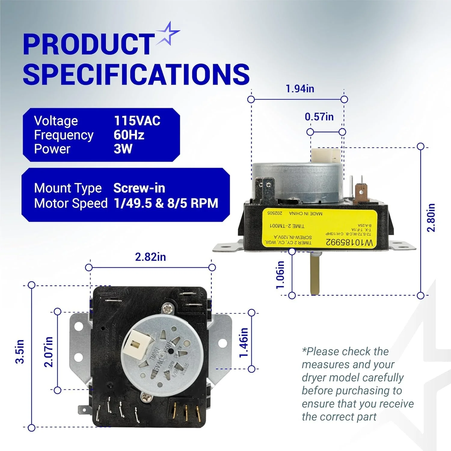 W10185992 Dryer Timer - For Maytag Whirlpool Crosley Kenmore - Image 2