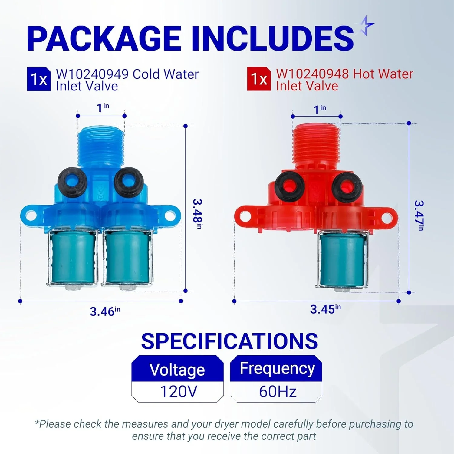 W10240948 Hot & W10240949 Cold Water Inlet Valve for Whirlpool Maytag Front Load Washers - Image 2