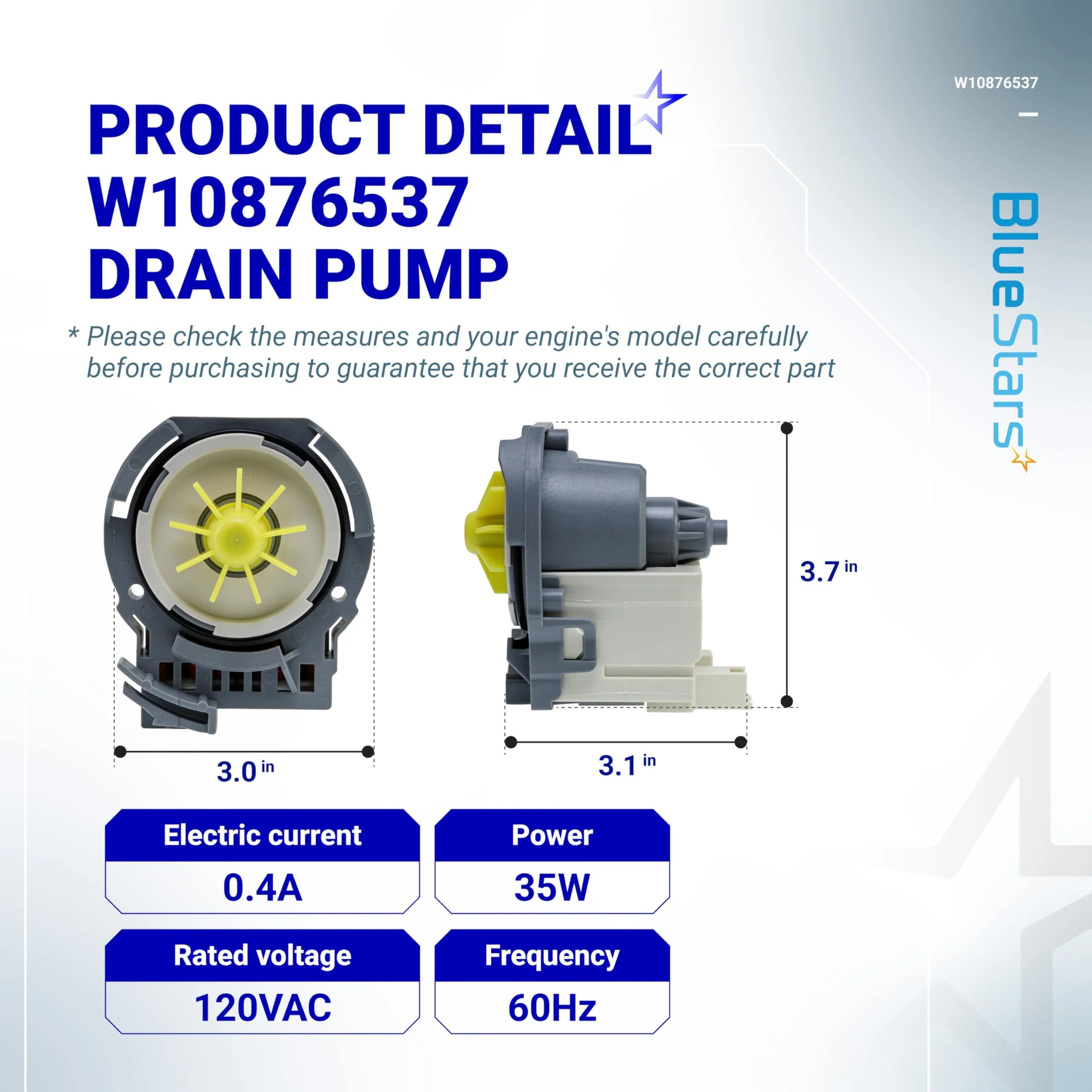 W10876537 W10724439 Dishwasher Drain Pump for Whirlpool Amana Kenmore KitchenAid Maytag - Image 3