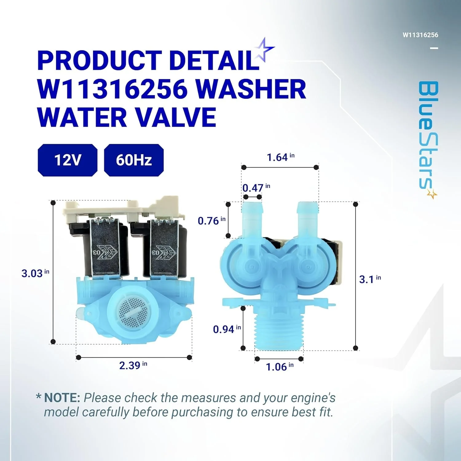 W11036930 W11316256 Washer Water Inlet Valve for Maytag Whirlpool Amana Inglis Washers - Image 3
