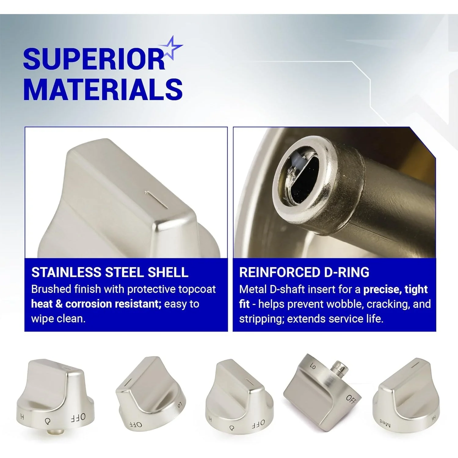 W11159630 W11023139 Surface Burner Knob Control Knob for Whirlpool Gas Range - 5 Pack - Image 3