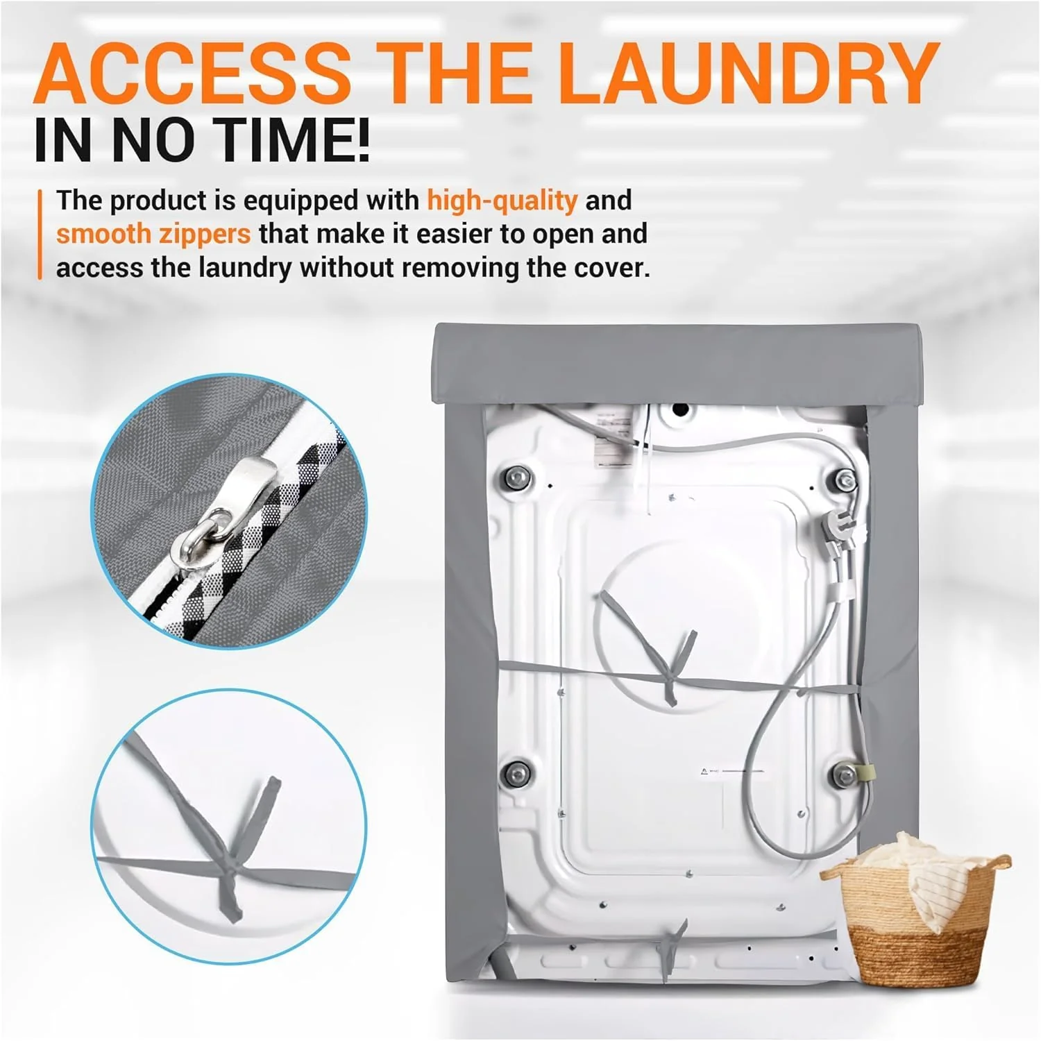 Washing Machine Cover For Front-load Washer/Dryer - Premium Cover - W27”x D33”x H39” (Gray) - Image 4
