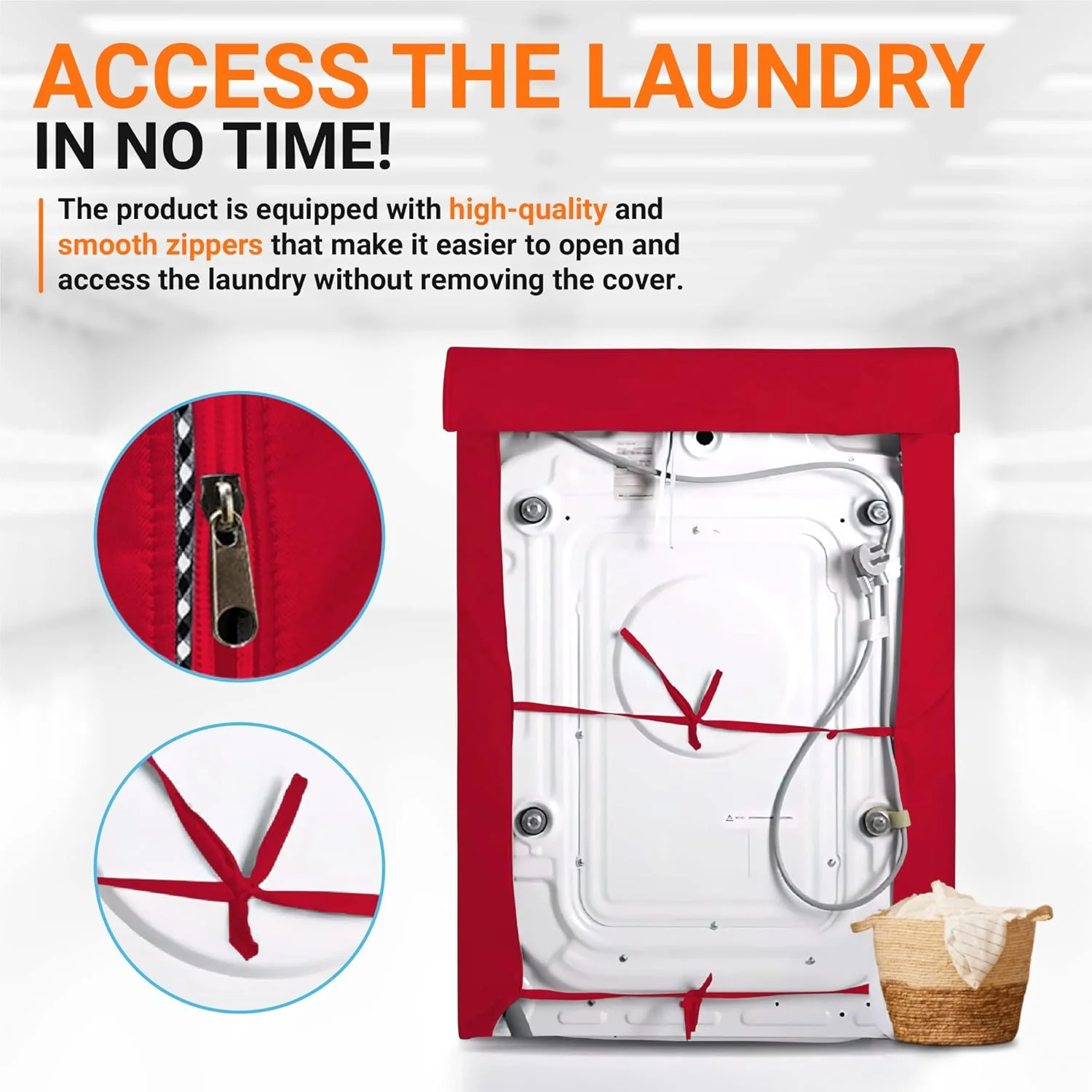 Washing Machine Covers For Top-load & Front-load Washer/Dryer - W29” x D28” x H43” (Red) - 2 Pack - Image 5