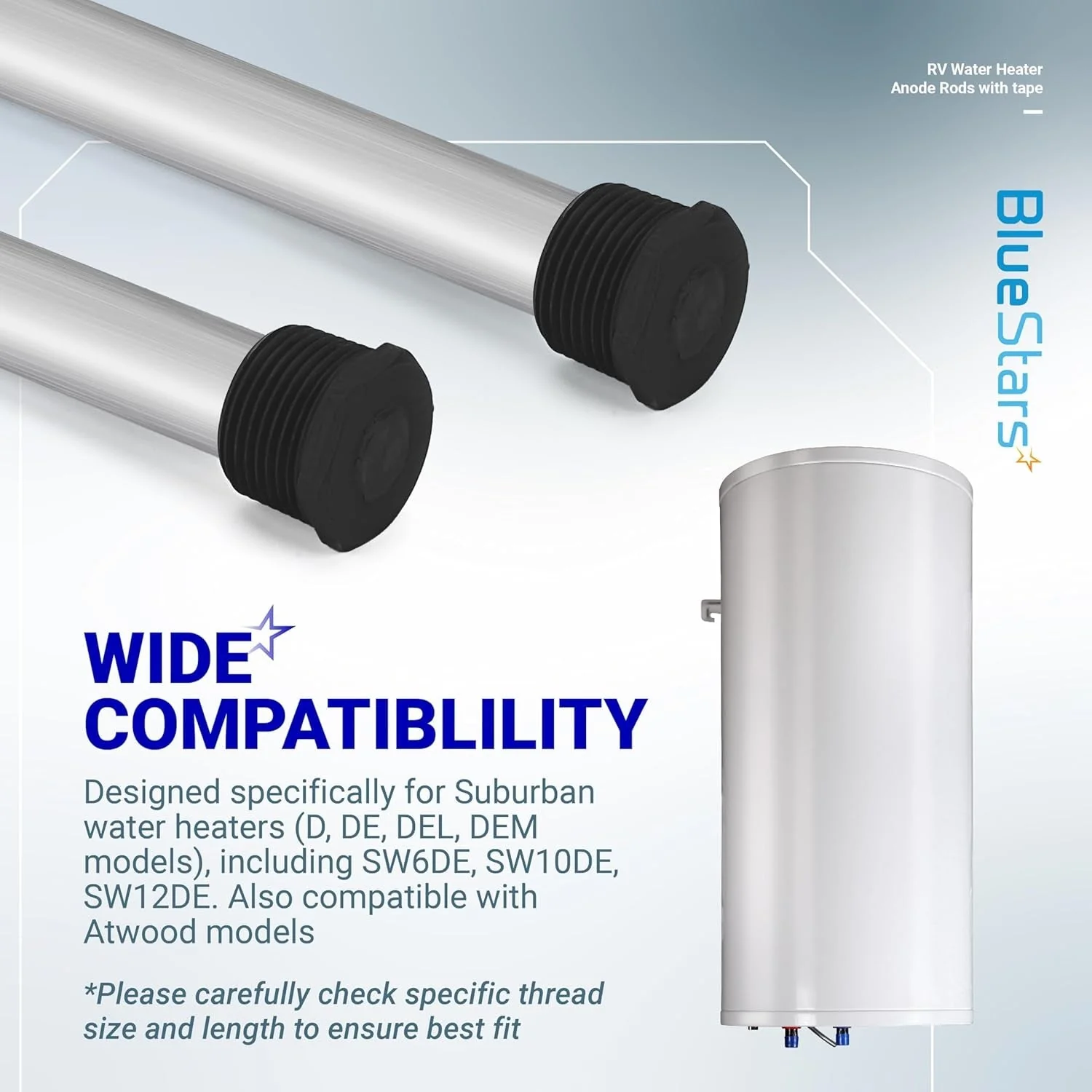 9.25" x 3/4" NPT Thread  Water Heater Magnesium Anode Rod - For Suburban & Atwood RV Water Heaters- 2 Pack - Image 4