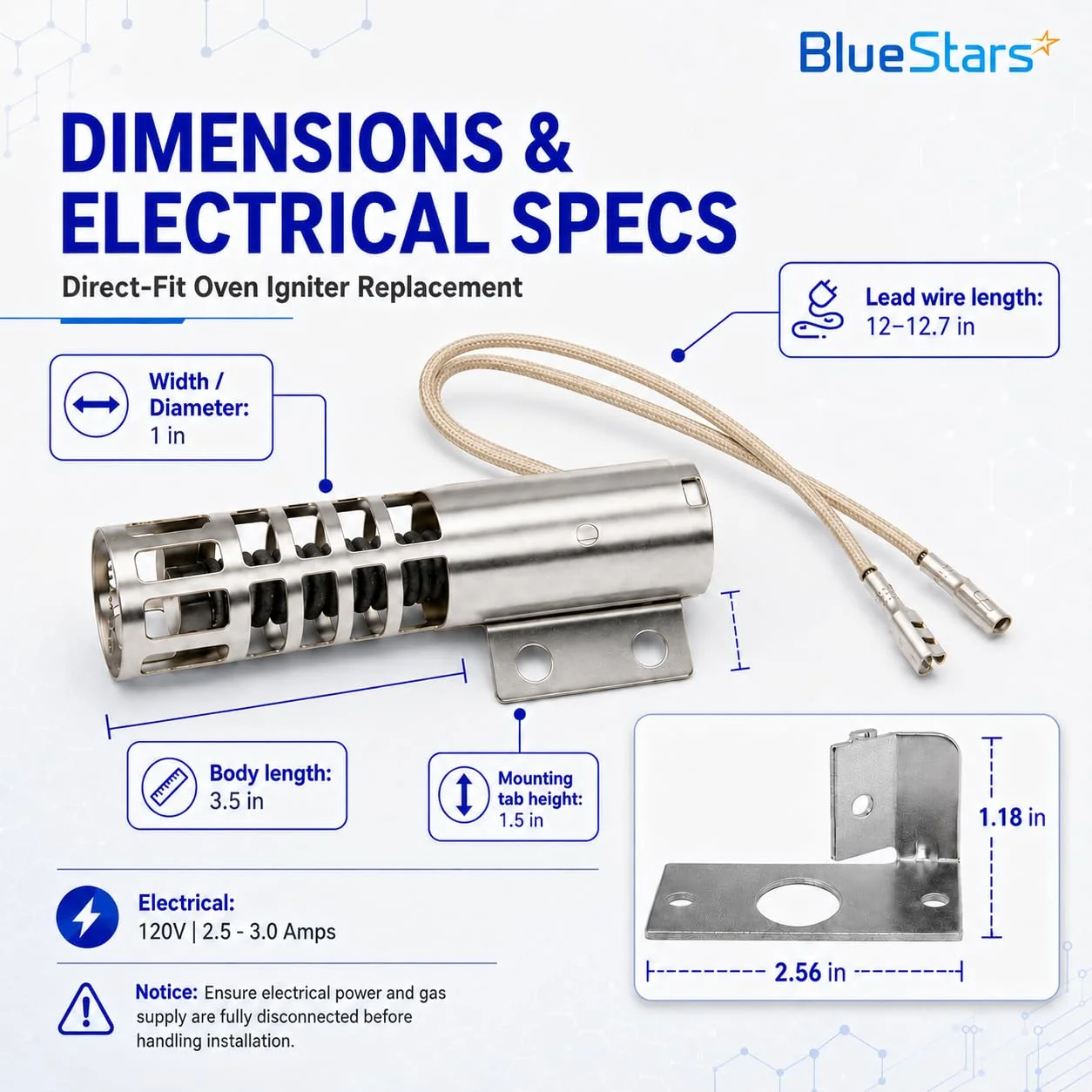 WB2X9154 XL44 Oven Igniter for GE Gas Range Oven Broiler XL44 Round Style Igniter - Image 2