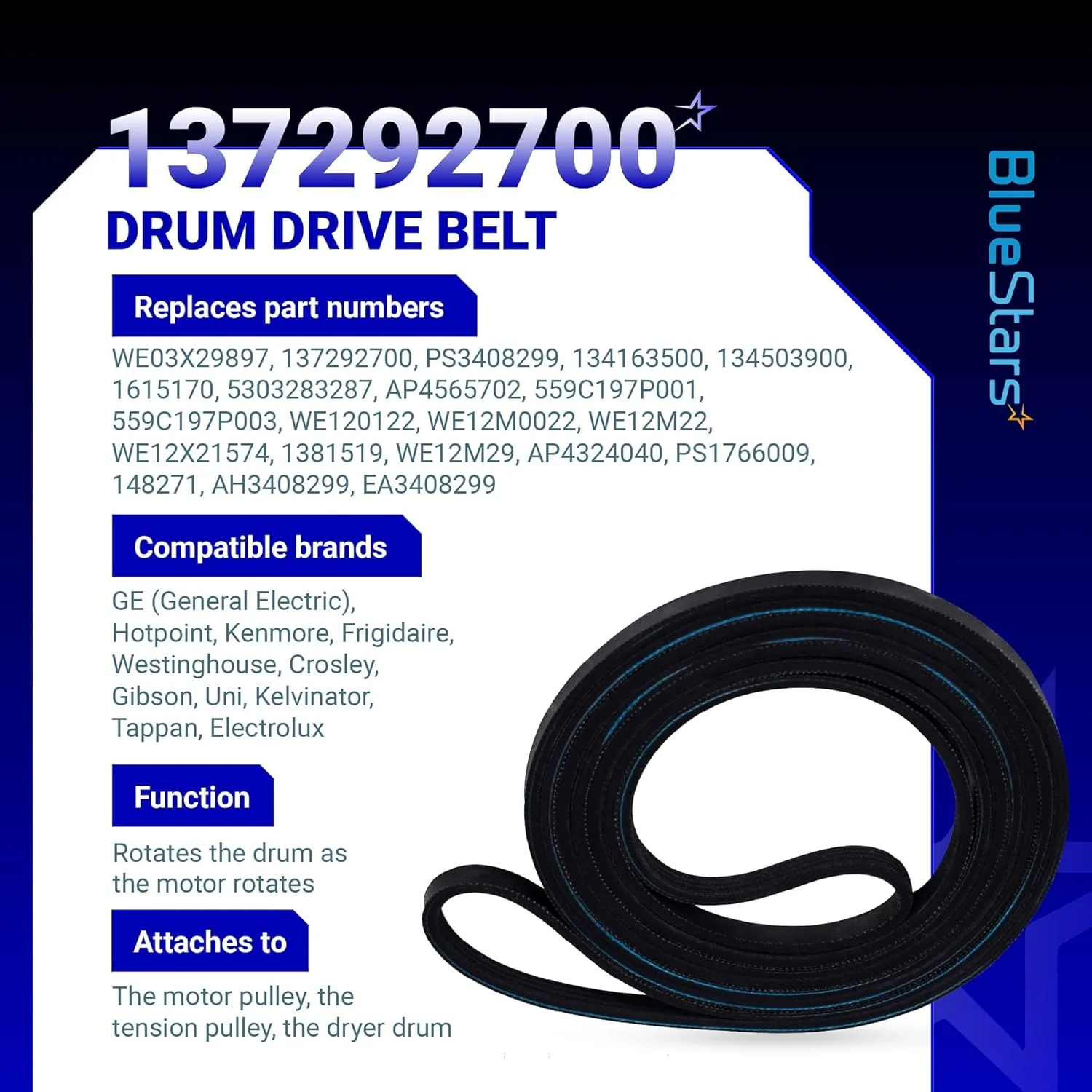 WE12M29 WE03X29897 Dryer Belt (89.5") for GE Hotpoint Frigidaire - Replaces 137292700 134163500 - Image 7