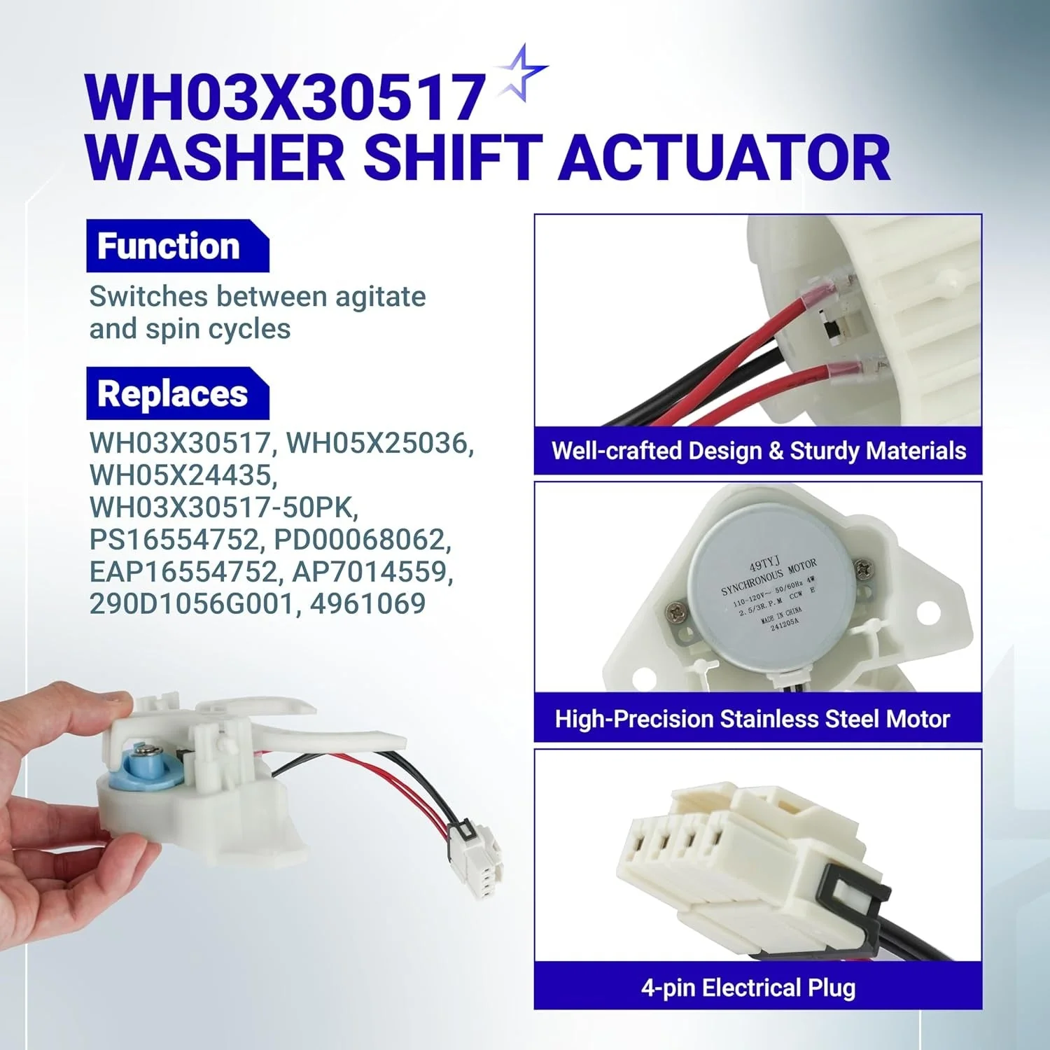 WH03X30517 Washer Shift Actuator & WH01X27538 Washer Drive Belt & WH05X24185 Washing Machine Clutch & WH01X24434 Washer Spring - Image 3