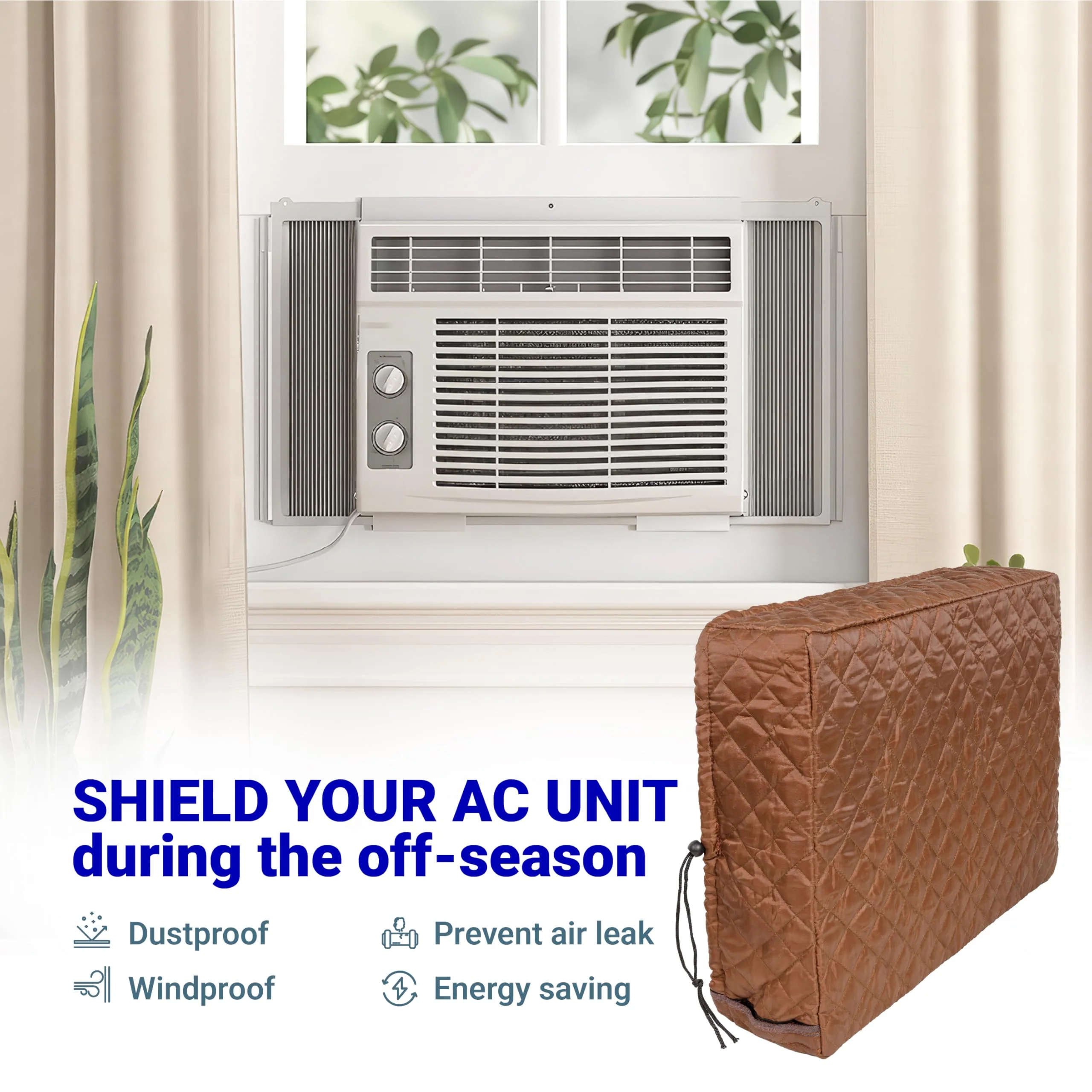 Window Air Conditioner Cover Indoor with Velcro Sides - Inside AC Cover for Winter - 17" x 13" x 3.5" (Brown) - Image 6